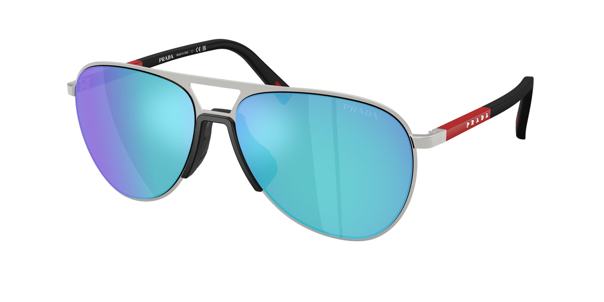 Prada Linea Rossa PS53ZS Pilot Sunglasses for Men — Free Shipping - 59-145-15 / 1BC08R-Silver