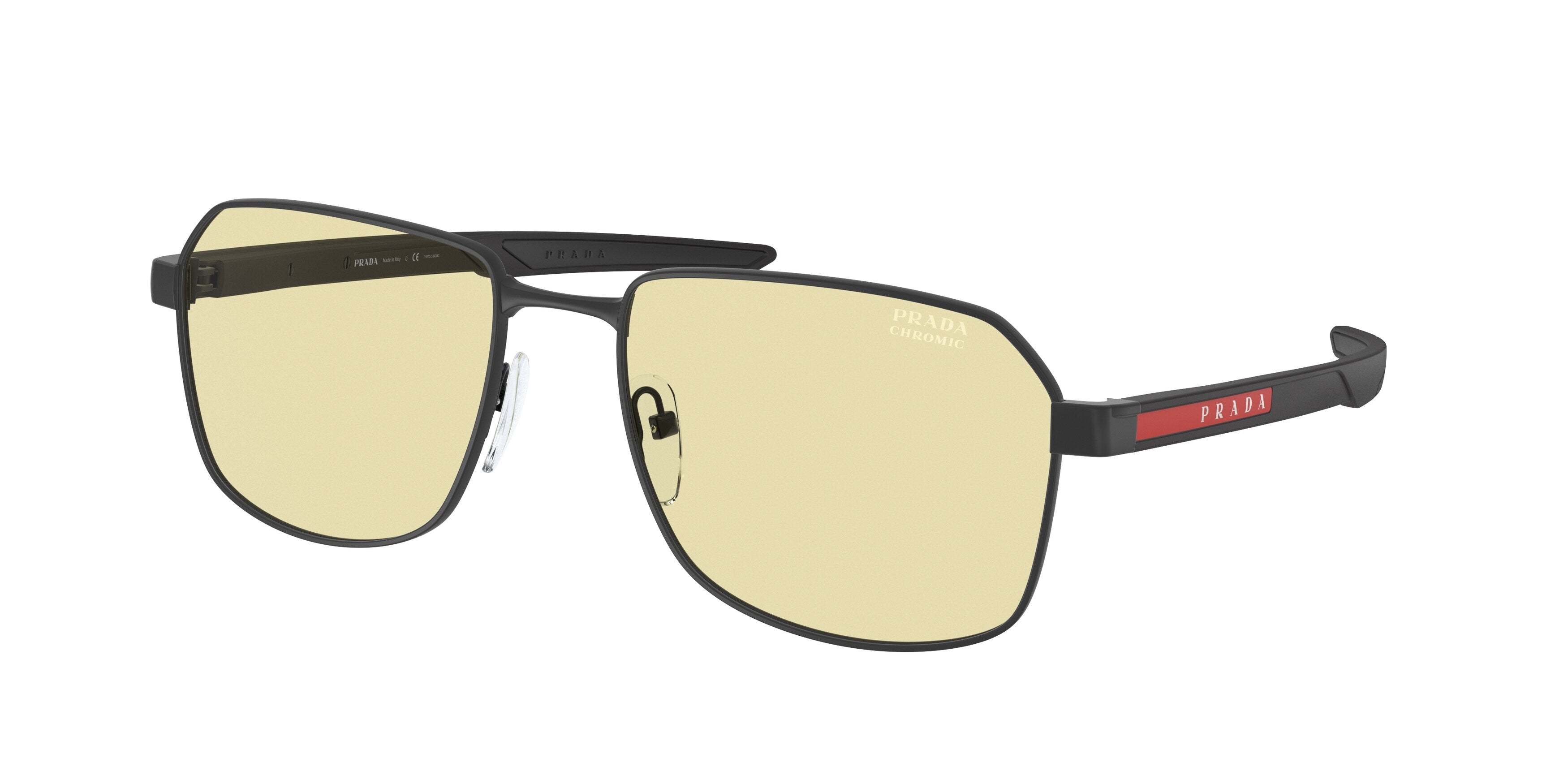 Prada Linea Rossa PS54WS Rectangle Sunglasses  DG002S-Matte Black 57-140-18 - Color Map Black