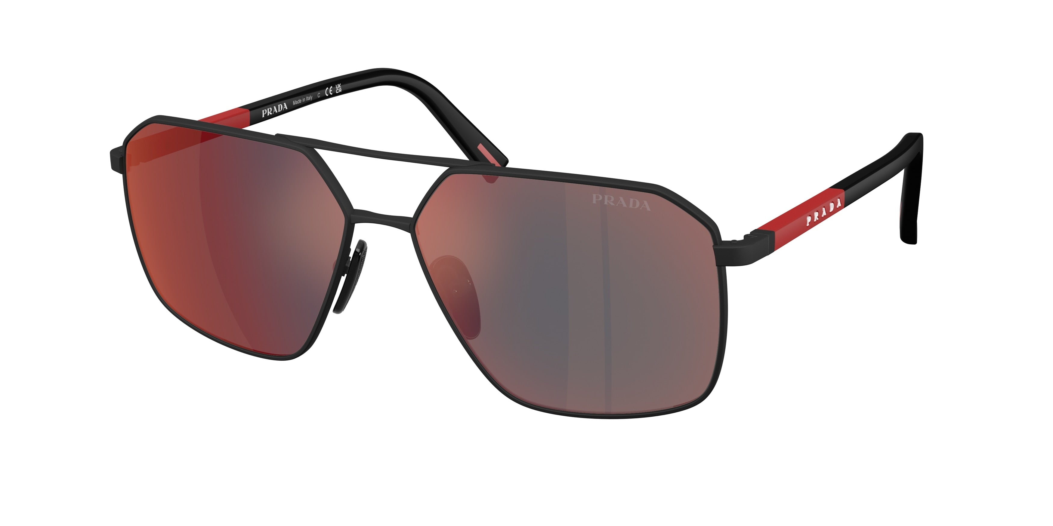 Prada Linea Rossa PSA50S Irregular Sunglasses  DG008F-Black Rubber 60-145-14 - Color Map Black