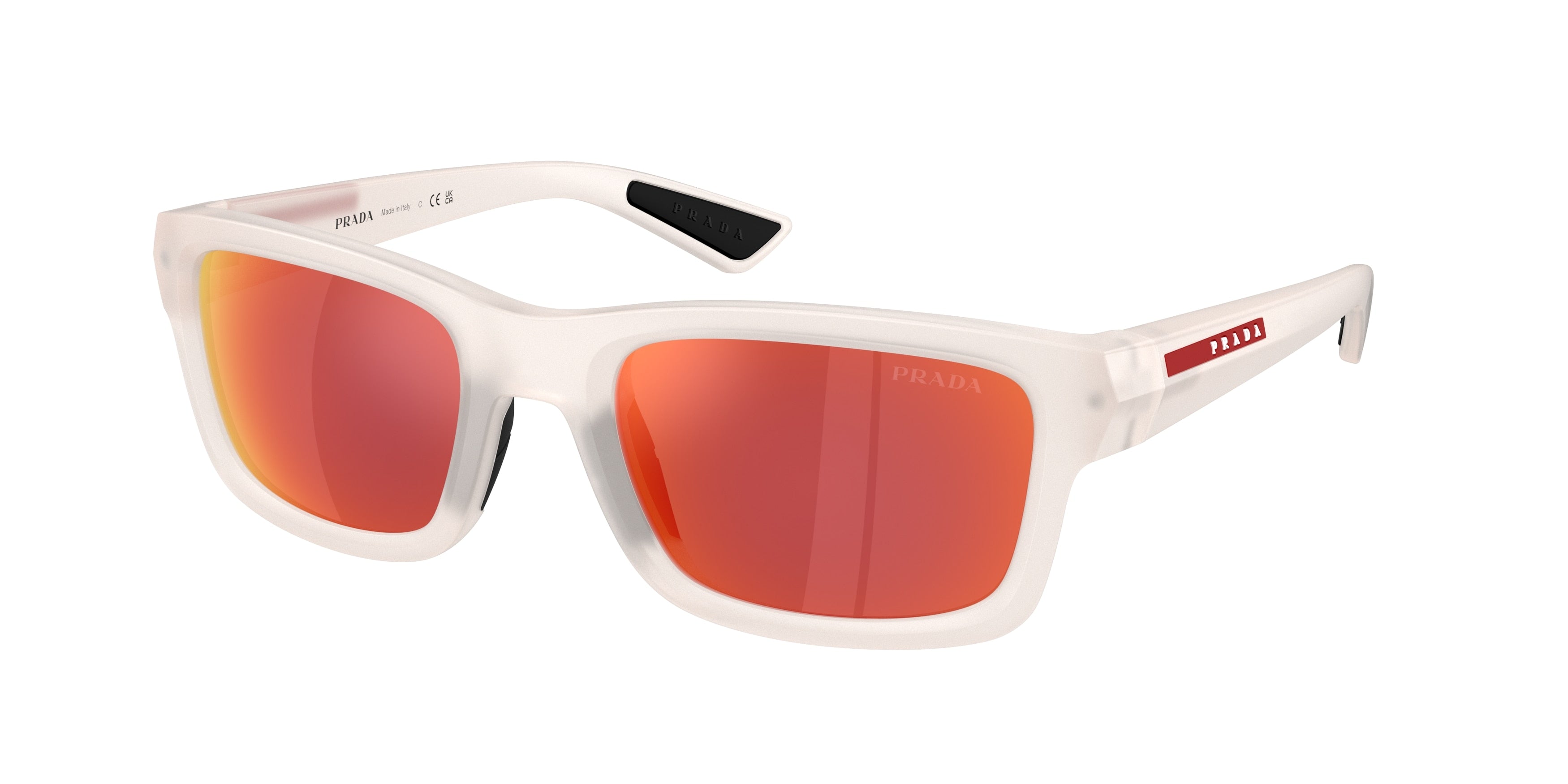 Prada Linea Rossa PSB10SF Irregular Sunglasses  28M90Z-Frosted Crystal 54-145-21 - Color Map Transparent