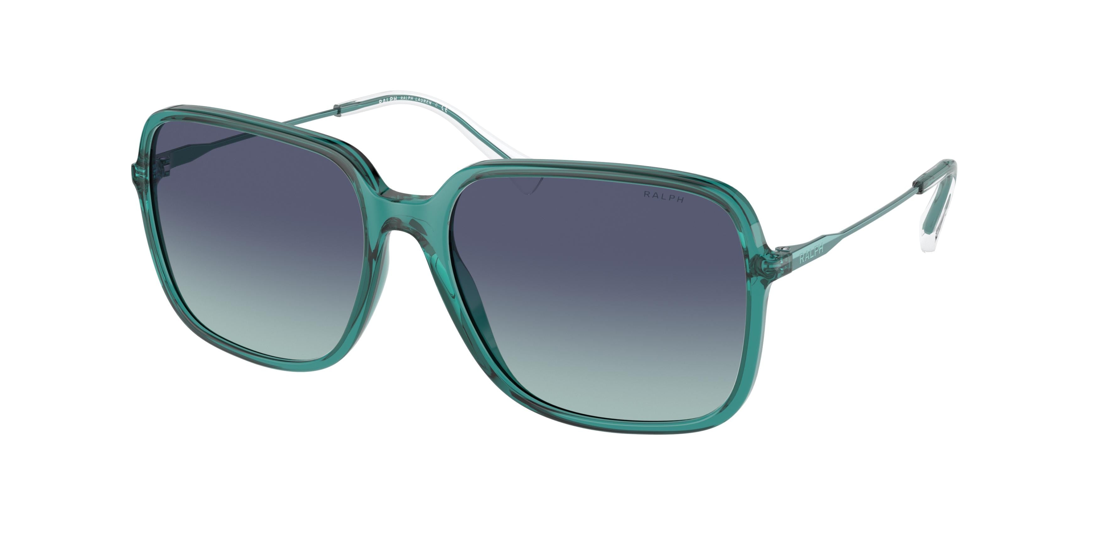 Ralph RA5272 Square Sunglasses  59134S-Shiny Transparent Petrol Blue 57-140-16 - Color Map Blue
