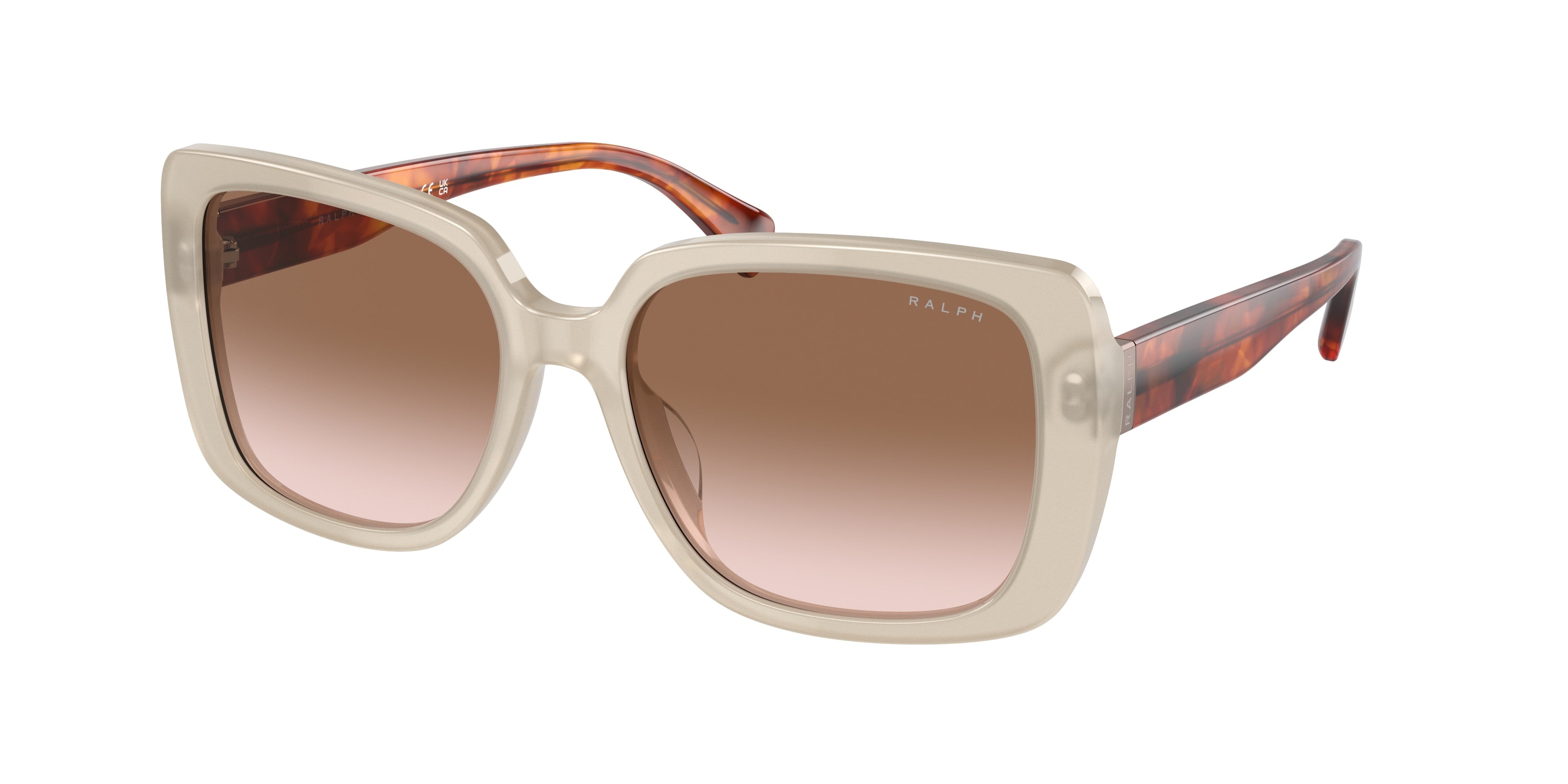 Ralph RA5298U Rectangle Sunglasses  606113-Shiny Opal Cream 55-145-17 - Color Map Brown