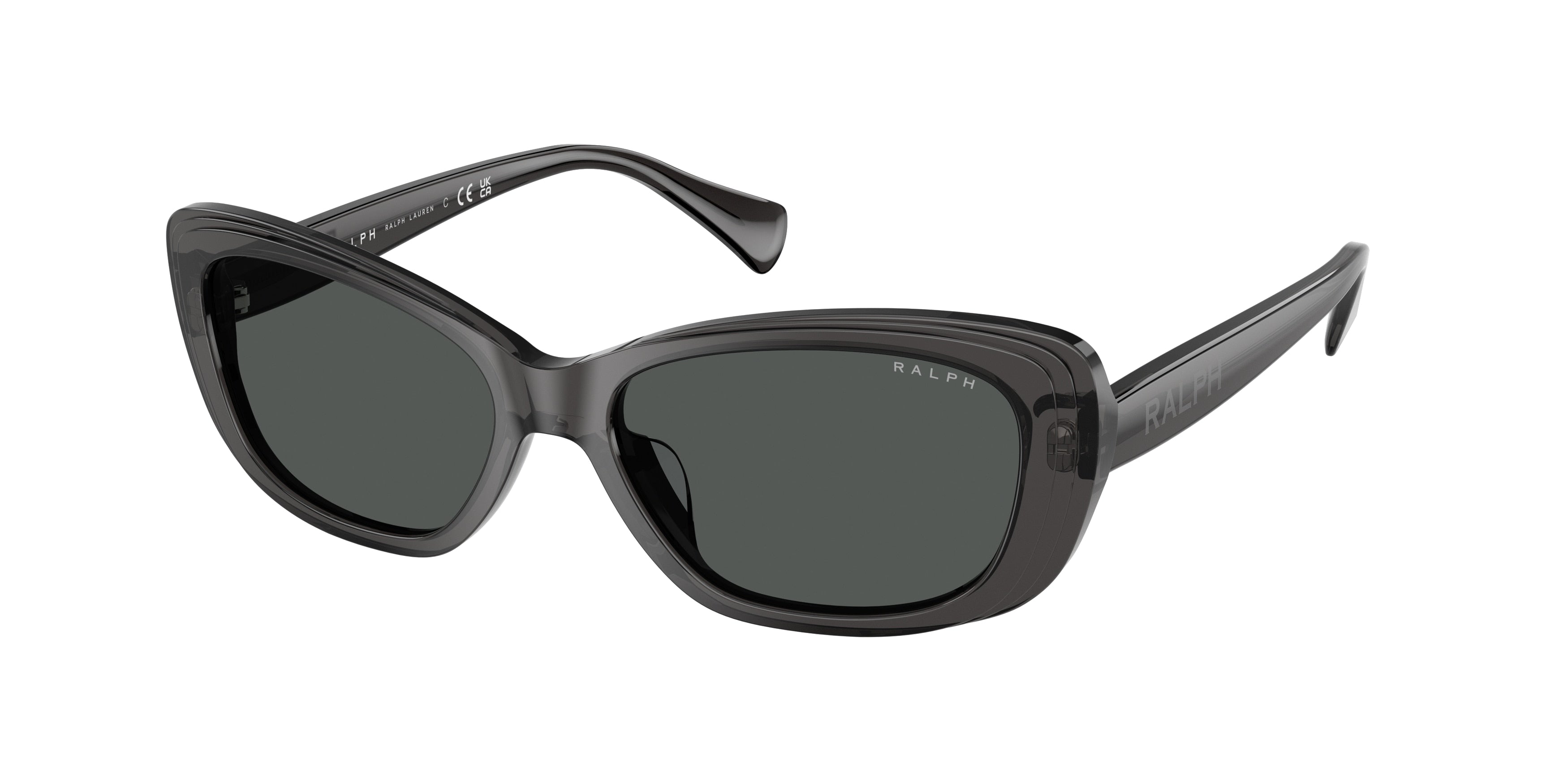Ralph RA5322U Rectangle Sunglasses  553687-Shiny Transparent Black 55-145-16 - Color Map Grey