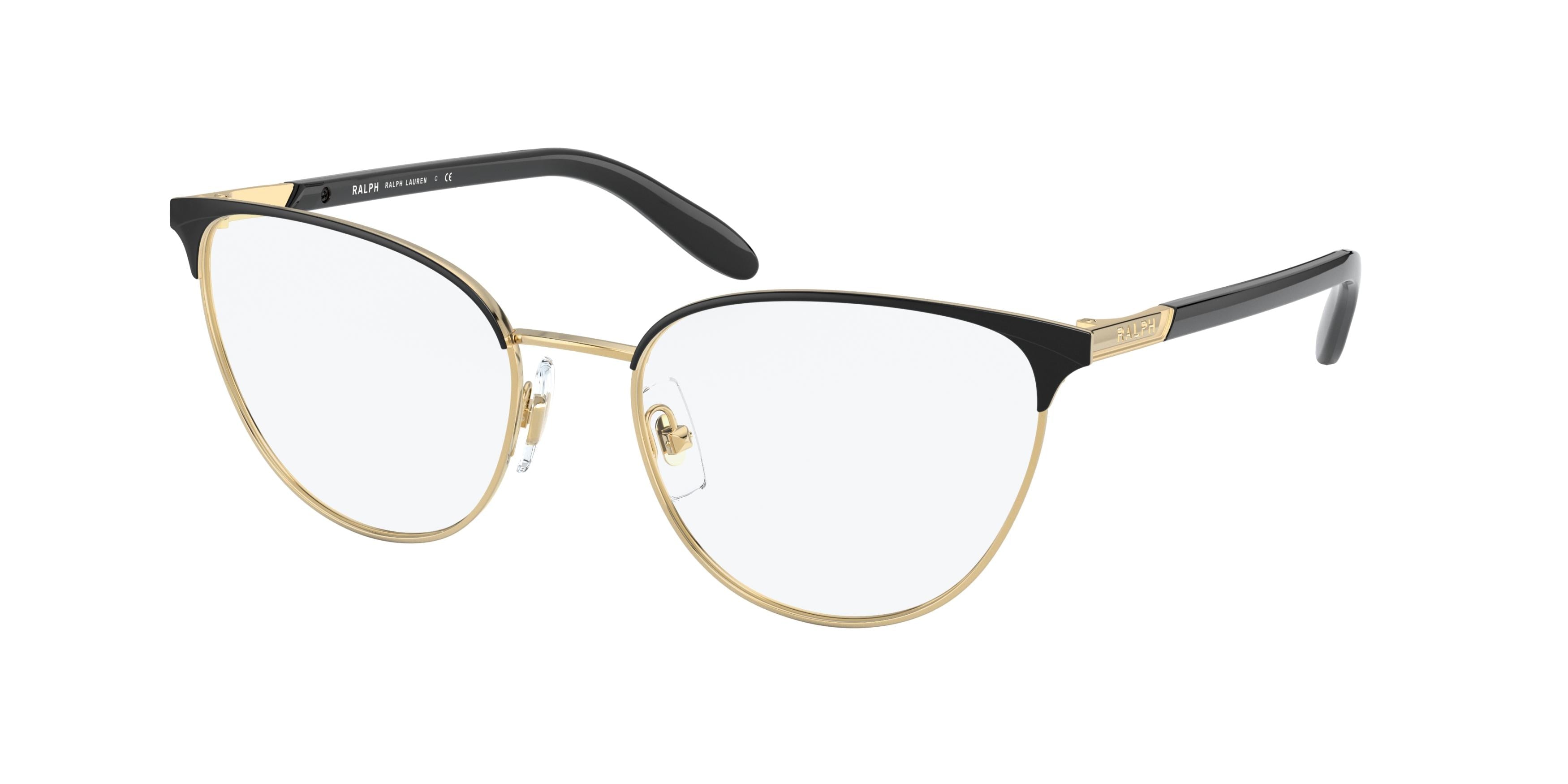 Ralph RA6047 Butterfly Eyeglasses  9358-Shiny Black On Gold Rims 54-140-18 - Color Map Black