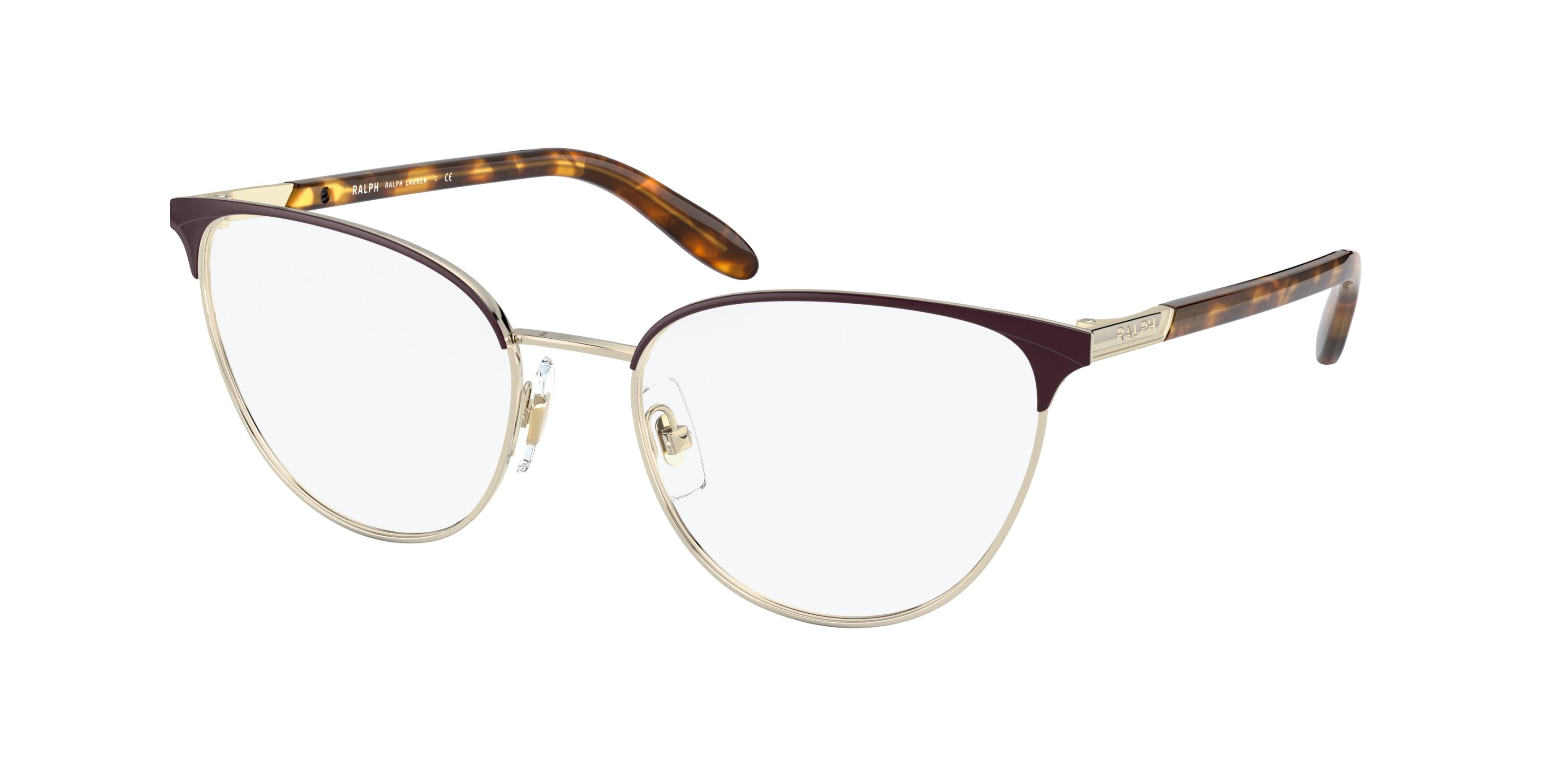 Ralph RA6047 Butterfly Eyeglasses  9395-Shiny Brown On Pale Gold Rims 54-140-18 - Color Map Brown