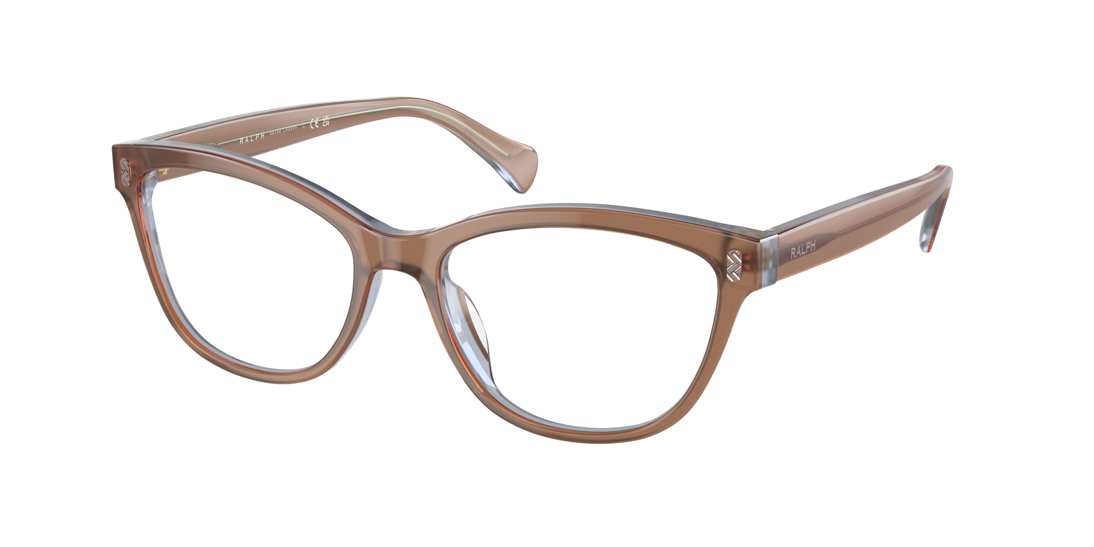 Ralph RA7152U Oval Eyeglasses  6067-Transparent Brown On Blue 54-145-17 - Color Map Brown