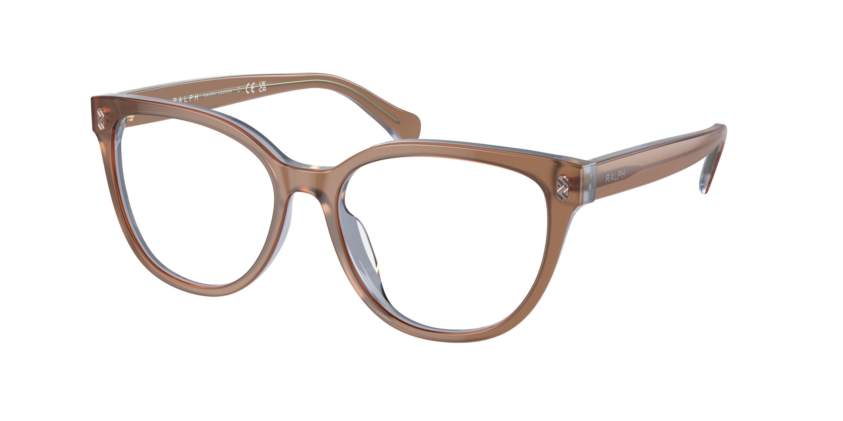 Ralph RA7153 Oval Eyeglasses  6067-Transparent Brown On Blue 55-145-16 - Color Map Brown