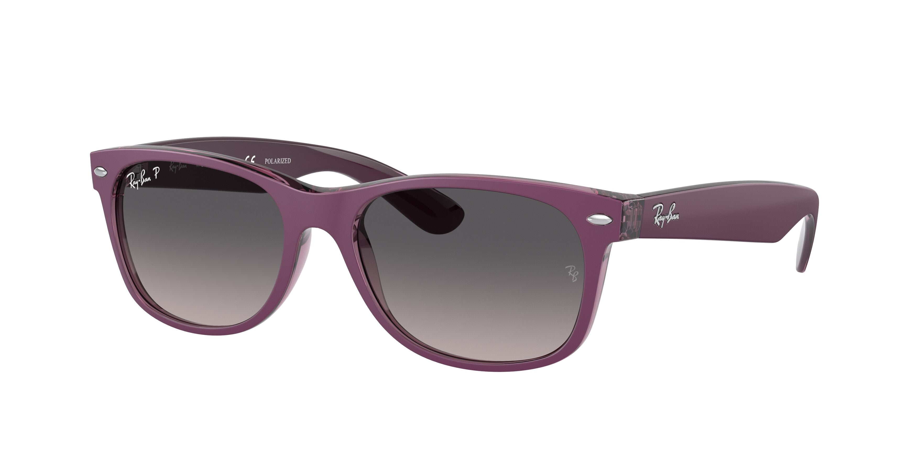 Ray-Ban NEW WAYFARER LOW BRIDGE FIT RB2132F Square Sunglasses  6606M3-Violet On Transparent Violet 54-140-18 - Color Map Violet