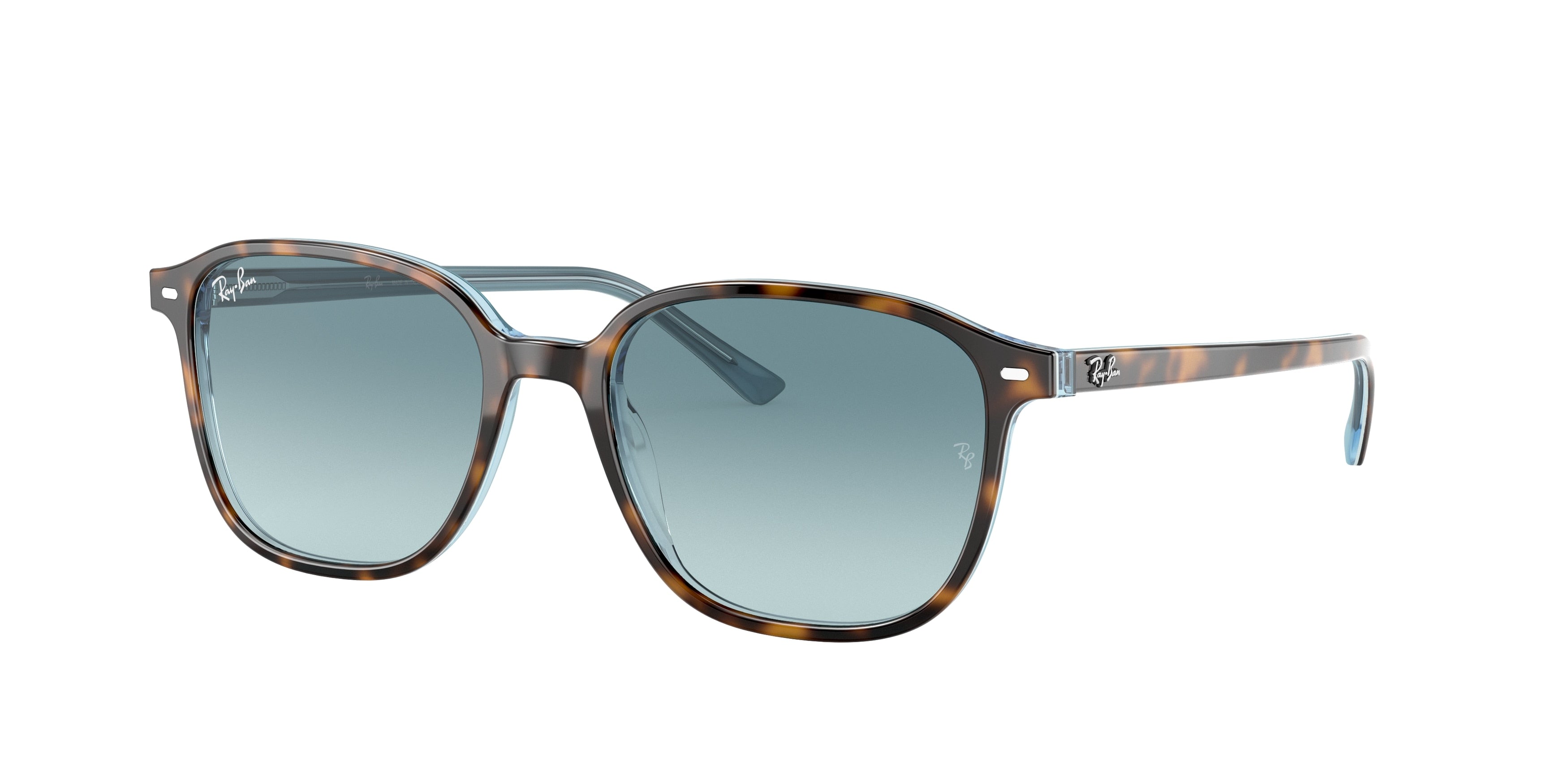 Ray-Ban LEONARD RB2193 Square Sunglasses  13163M-Havana On Light Blue 53-145-18 - Color Map Brown