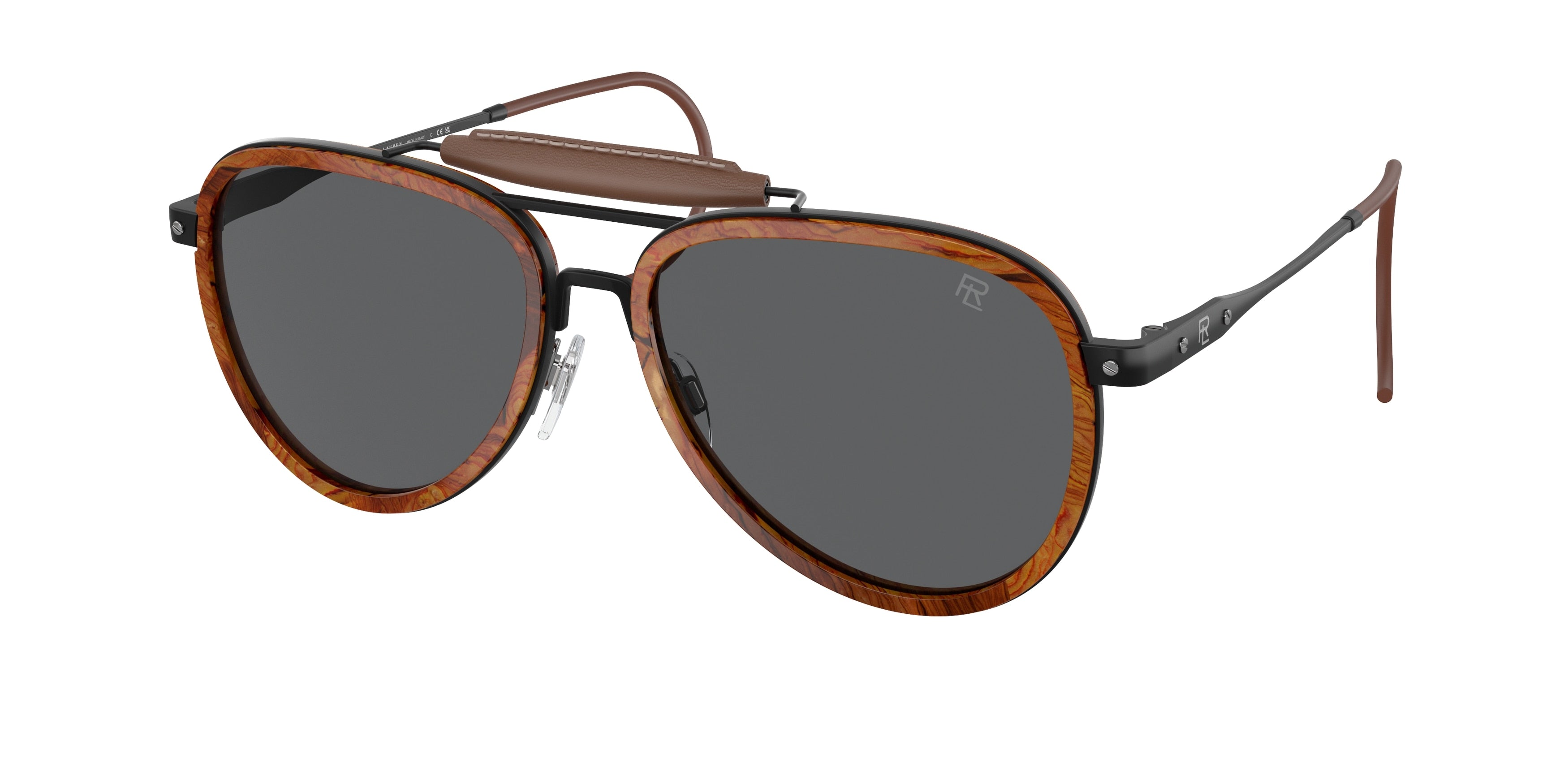 Ralph Lauren THE ROADSTER RL7080Q Pilot Sunglasses  9304B1-Burled Wood 58-160-16 - Color Map Brown