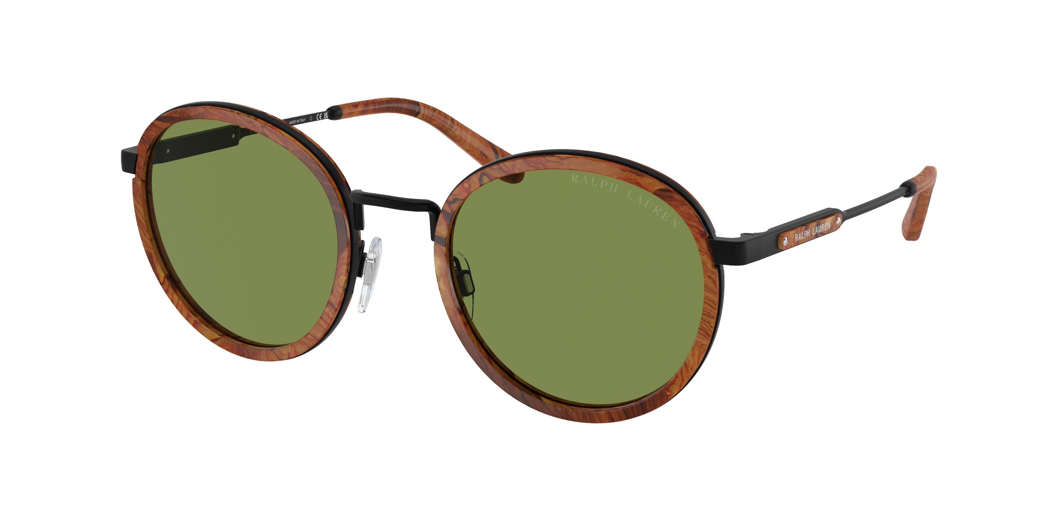 Ralph Lauren THE CLUBMAN RL7081 Round Sunglasses  93044E-Burled Wood 52-145-22 - Color Map Brown