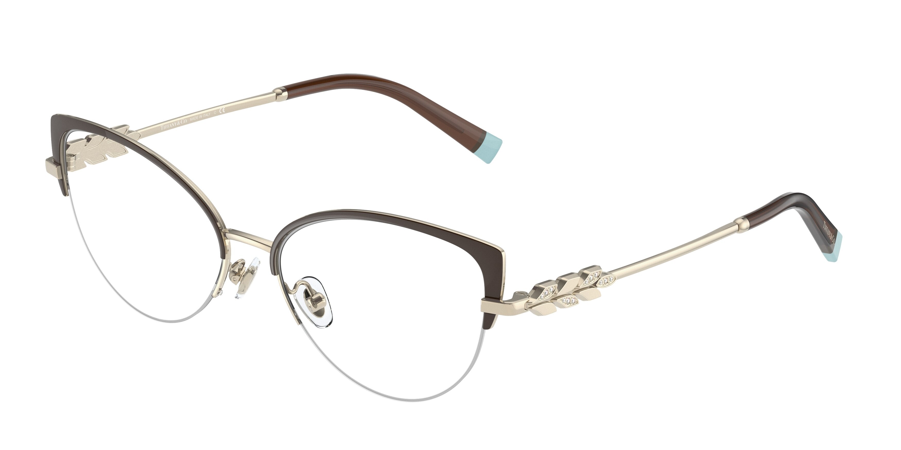 Tiffany TF1145B Cat Eye Eyeglasses  6172-Brown On Pale Gold 54-140-16 - Color Map Brown