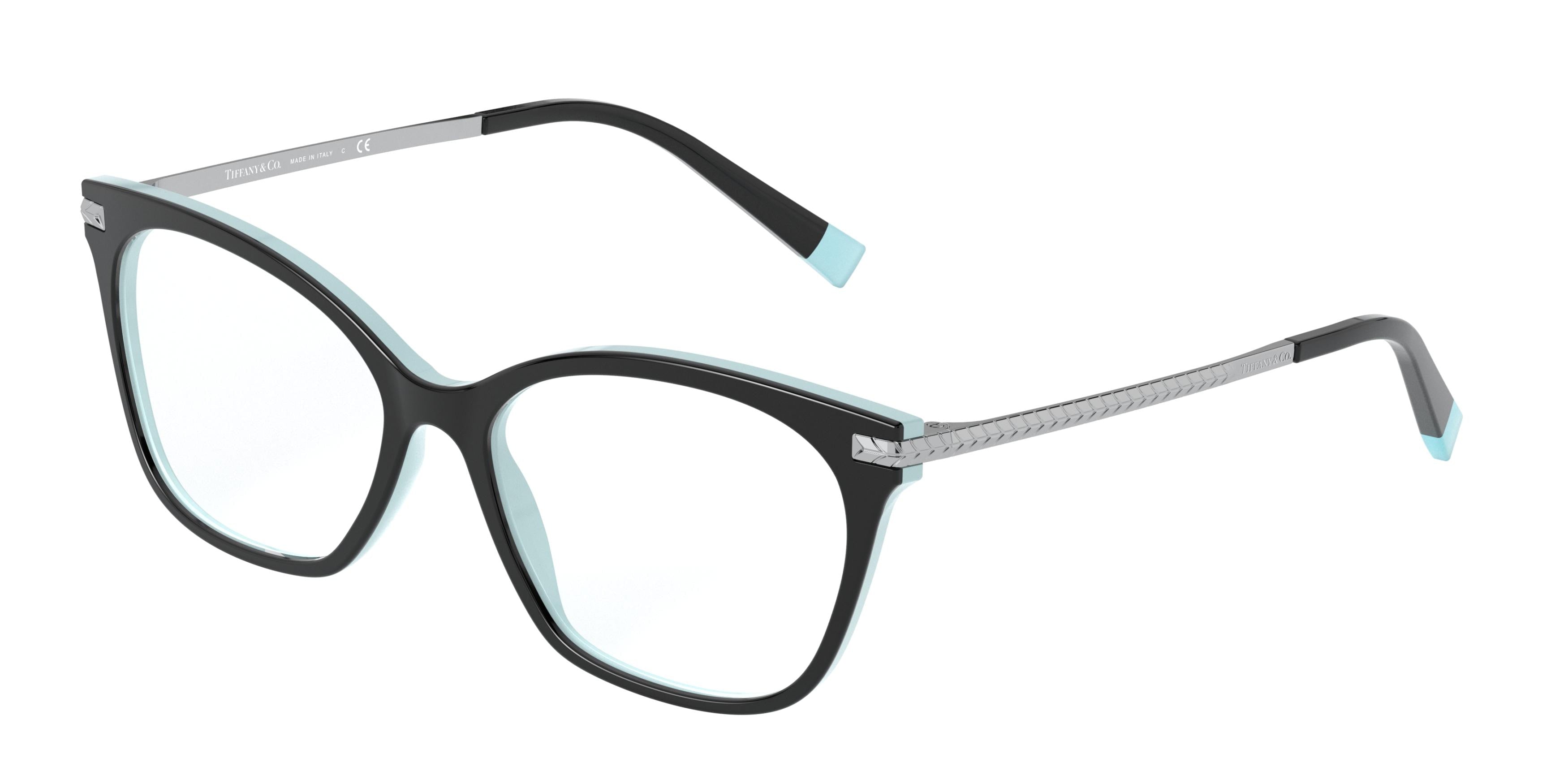 Tiffany TF2194 Square Eyeglasses  8055-Black On Tiffany Blue 54-140-16 - Color Map Black
