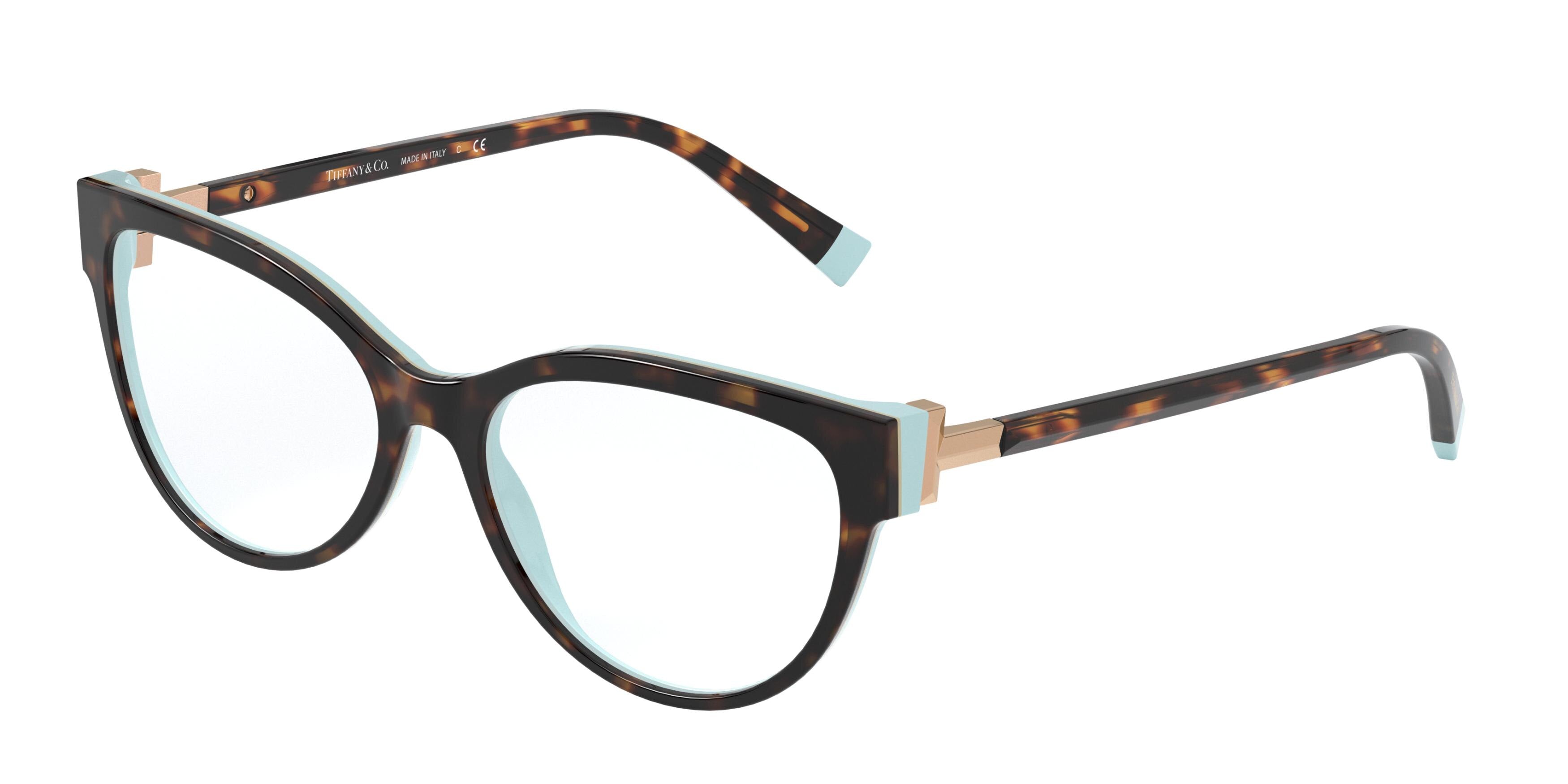 Tiffany TF2196 Cat Eye Eyeglasses  8134-Havana On Tiffany Blue 54-140-16 - Color Map Brown