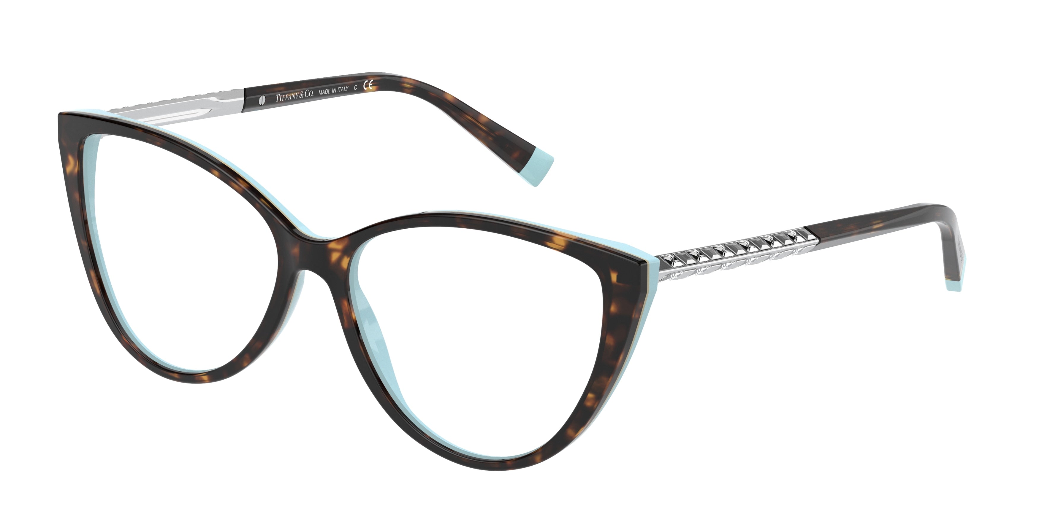 Tiffany TF2214B Cat Eye Eyeglasses  8134-Havana On Tiffany Blue 55-140-15 - Color Map Brown