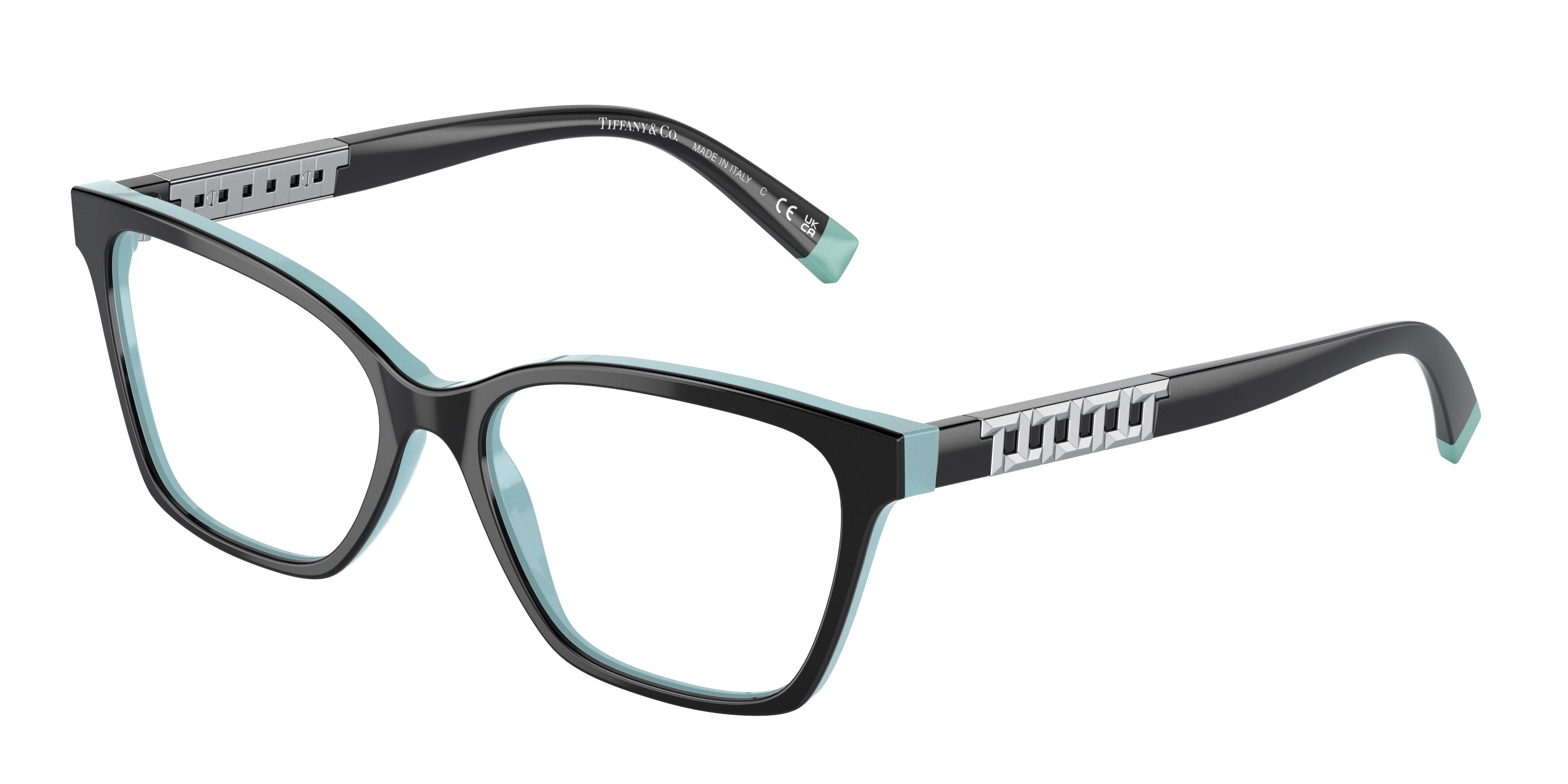 Tiffany TF2228F Pillow Eyeglasses  8055-Black On Tiffany Blue 54-140-16 - Color Map Black