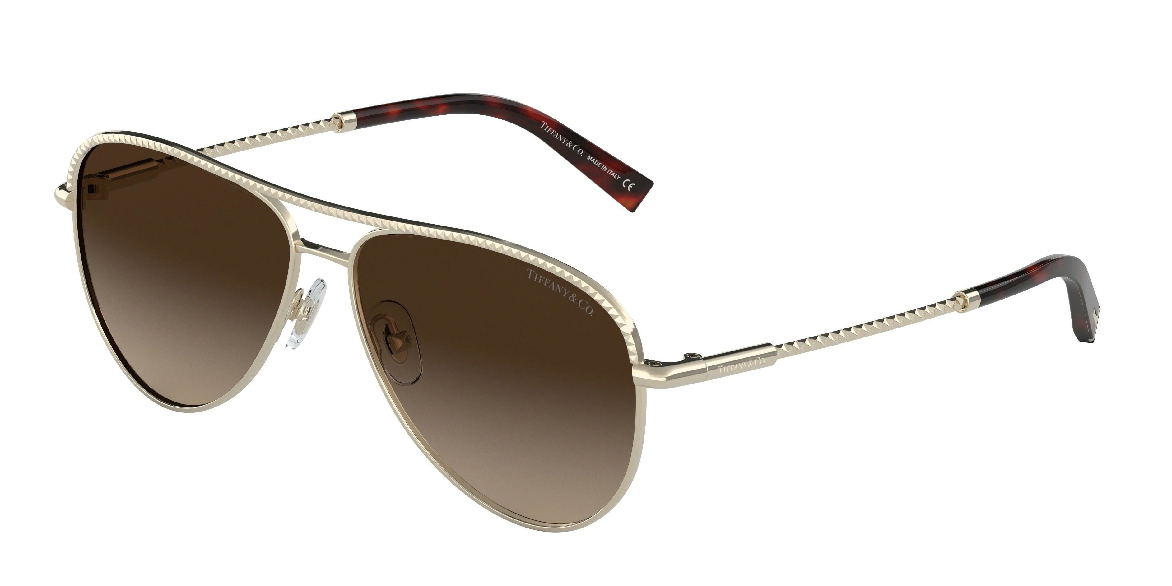 Tiffany TF3062 Pilot Sunglasses  60213B-Pale Gold 57-140-13 - Color Map Gold