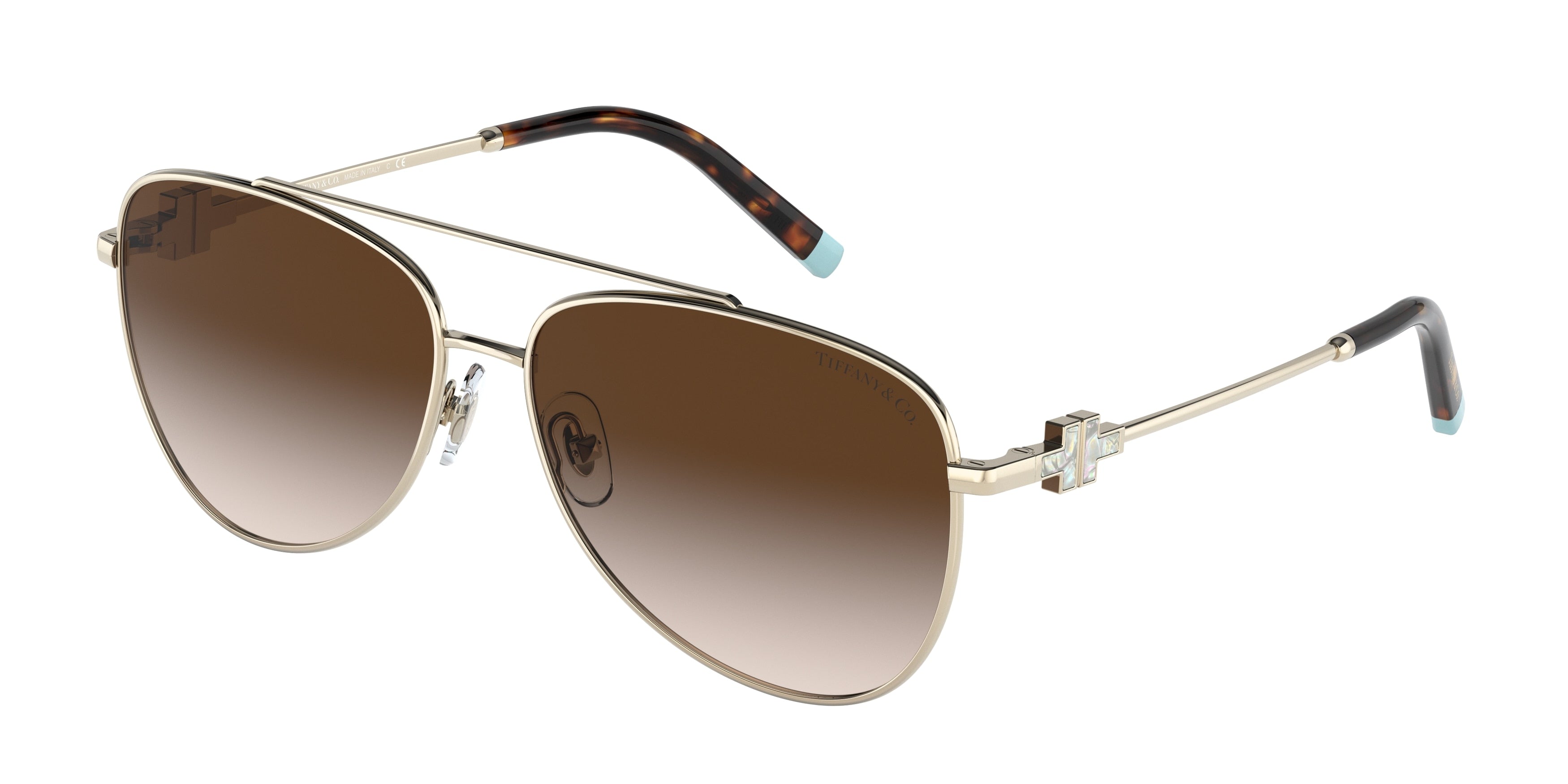 Tiffany TF3080 Pilot Sunglasses  60213B-Pale Gold 59-140-14 - Color Map Gold