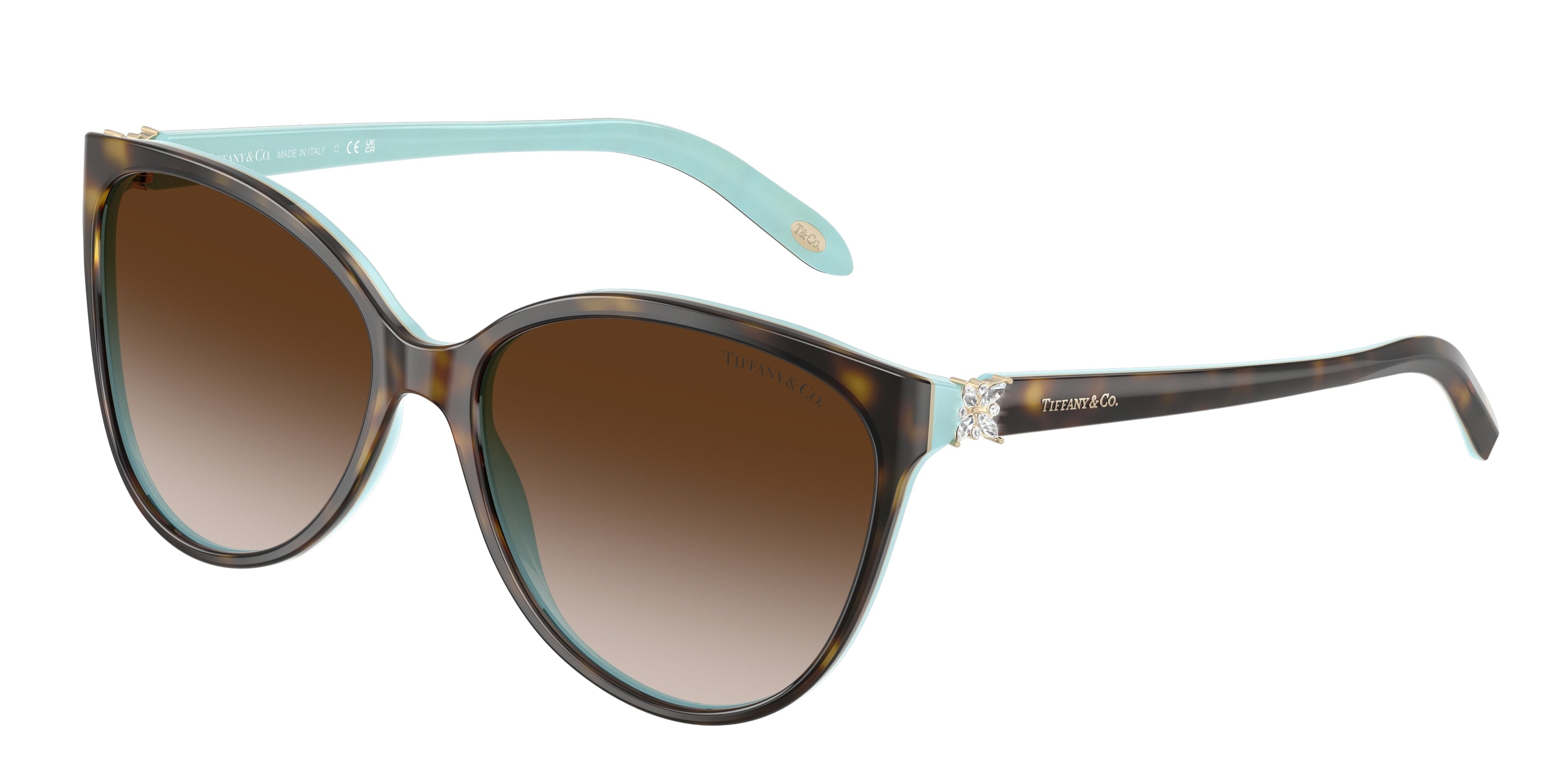 Tiffany TF4089B Cat Eye Sunglasses  81343B-Havana On Tiffany Blue 58-140-16 - Color Map Brown