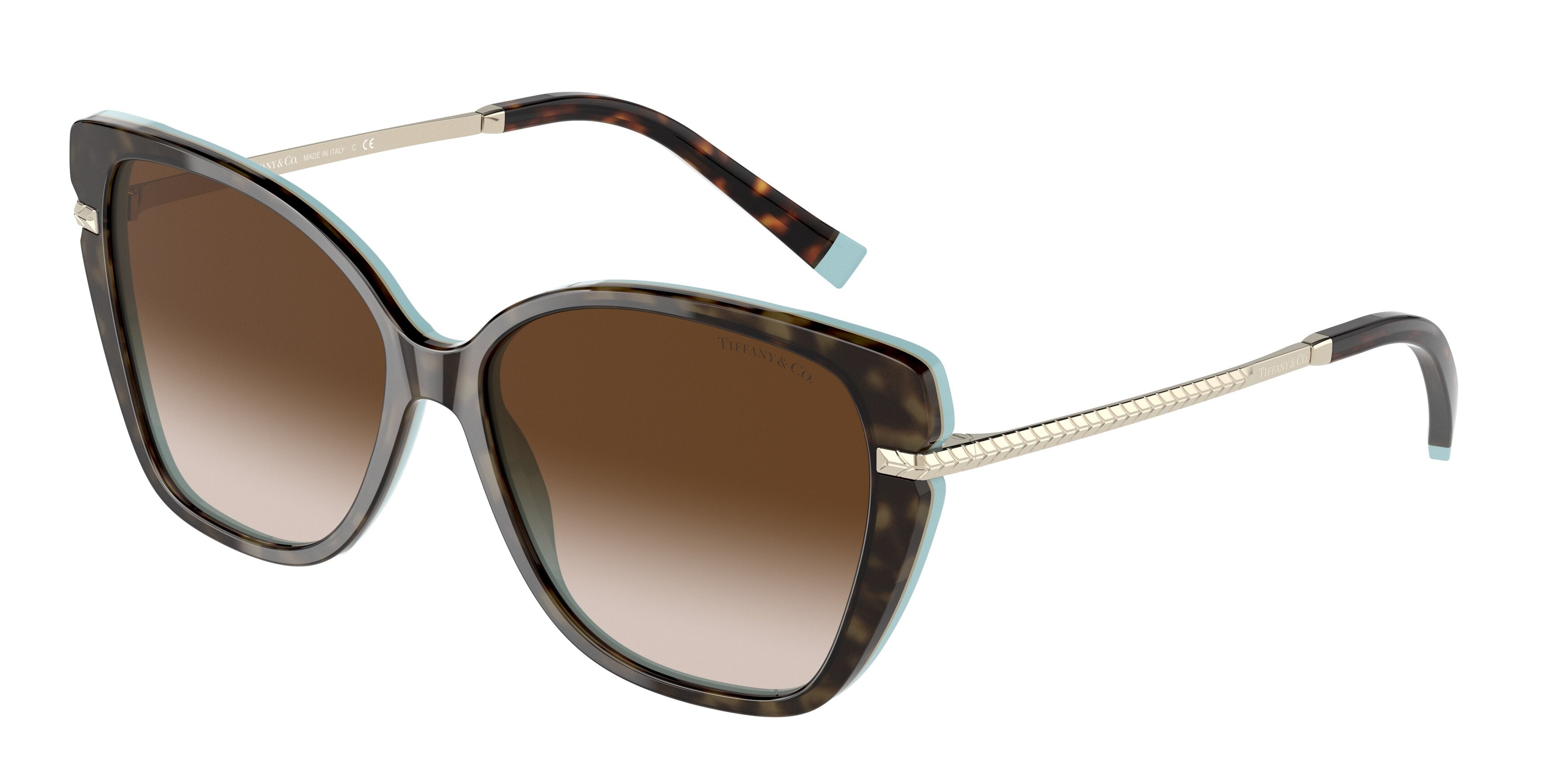 Tiffany TF4190F Cat Eye Sunglasses  81343B-Havana On Tiffany Blue 57-140-15 - Color Map Brown