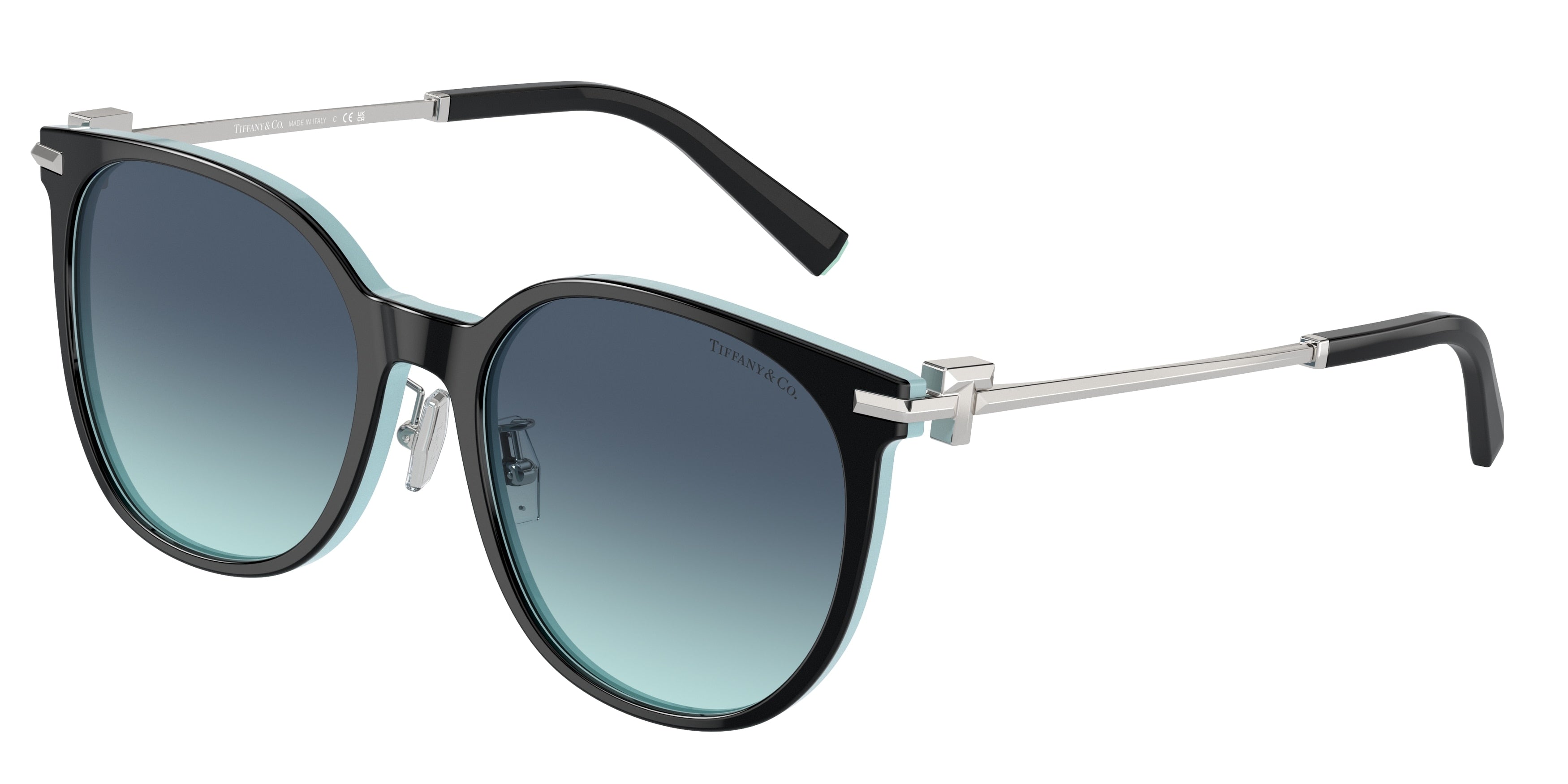 Tiffany TF4224D Round Sunglasses  80559S-Black On Tiffany Blue 56-145-19 - Color Map Black