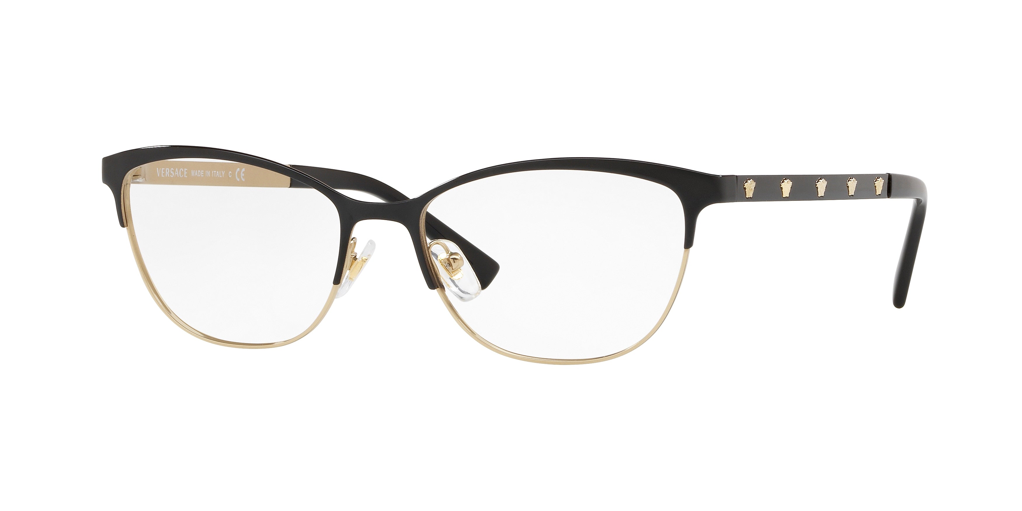 Versace VE1251 Cat Eye Eyeglasses  1366-Black/Pale Gold 53-140-16 - Color Map Black