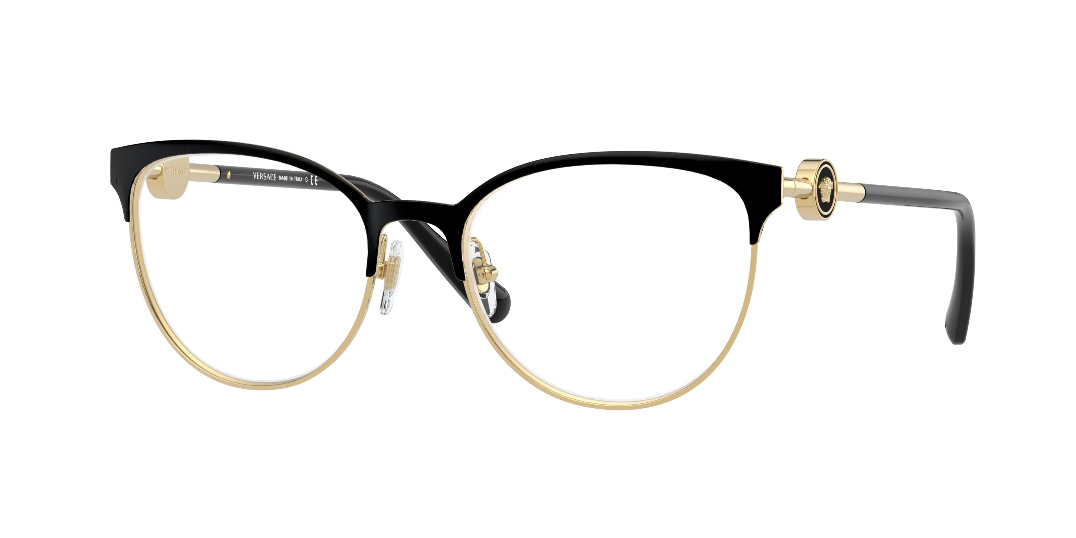 Versace VE1271 Cat Eye Eyeglasses  1433-Black/Gold 54-140-18 - Color Map Black