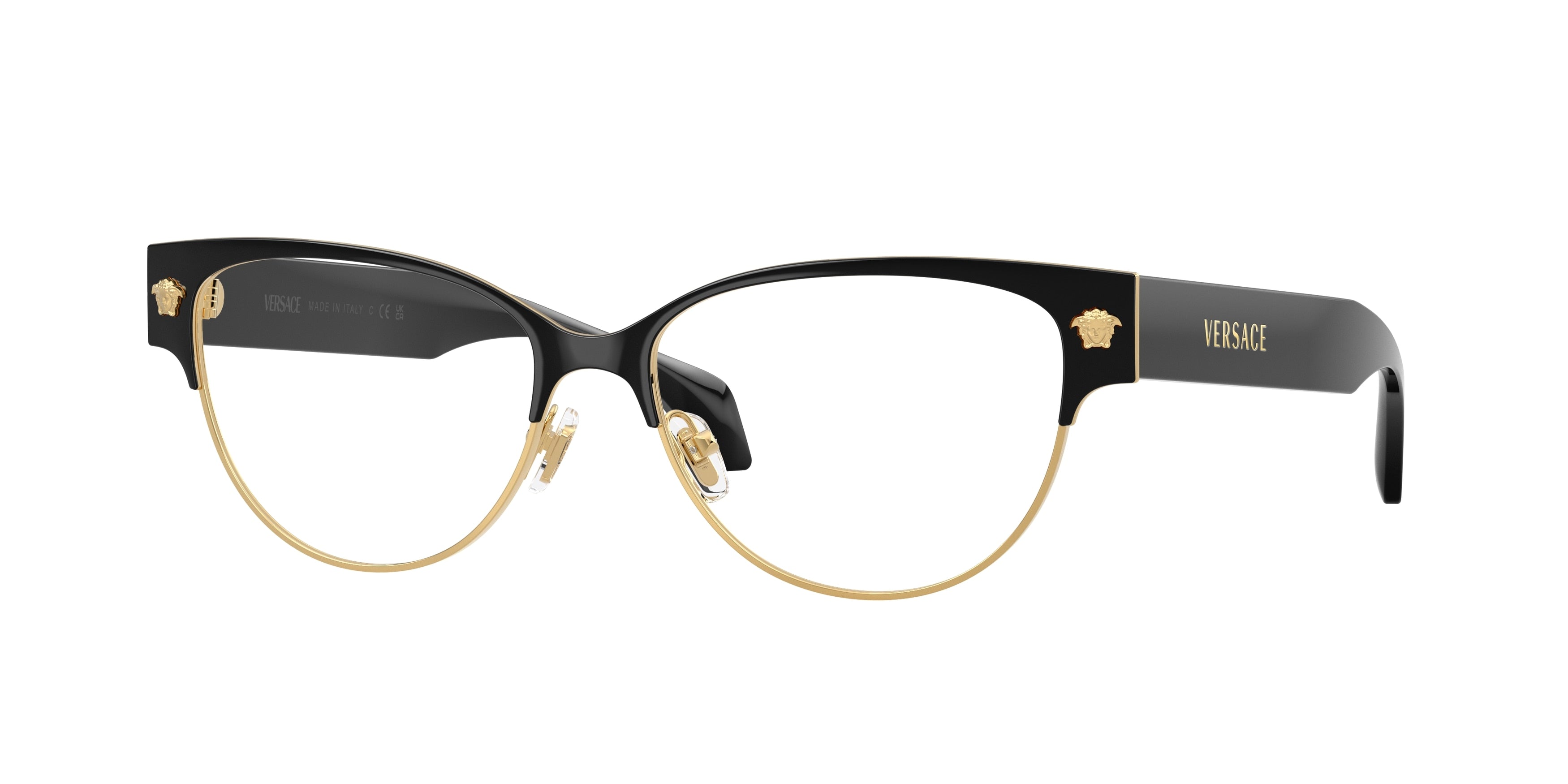 Versace VE1318 Cat Eye Eyeglasses  1433-Black/Gold 53-140-15 - Color Map Black