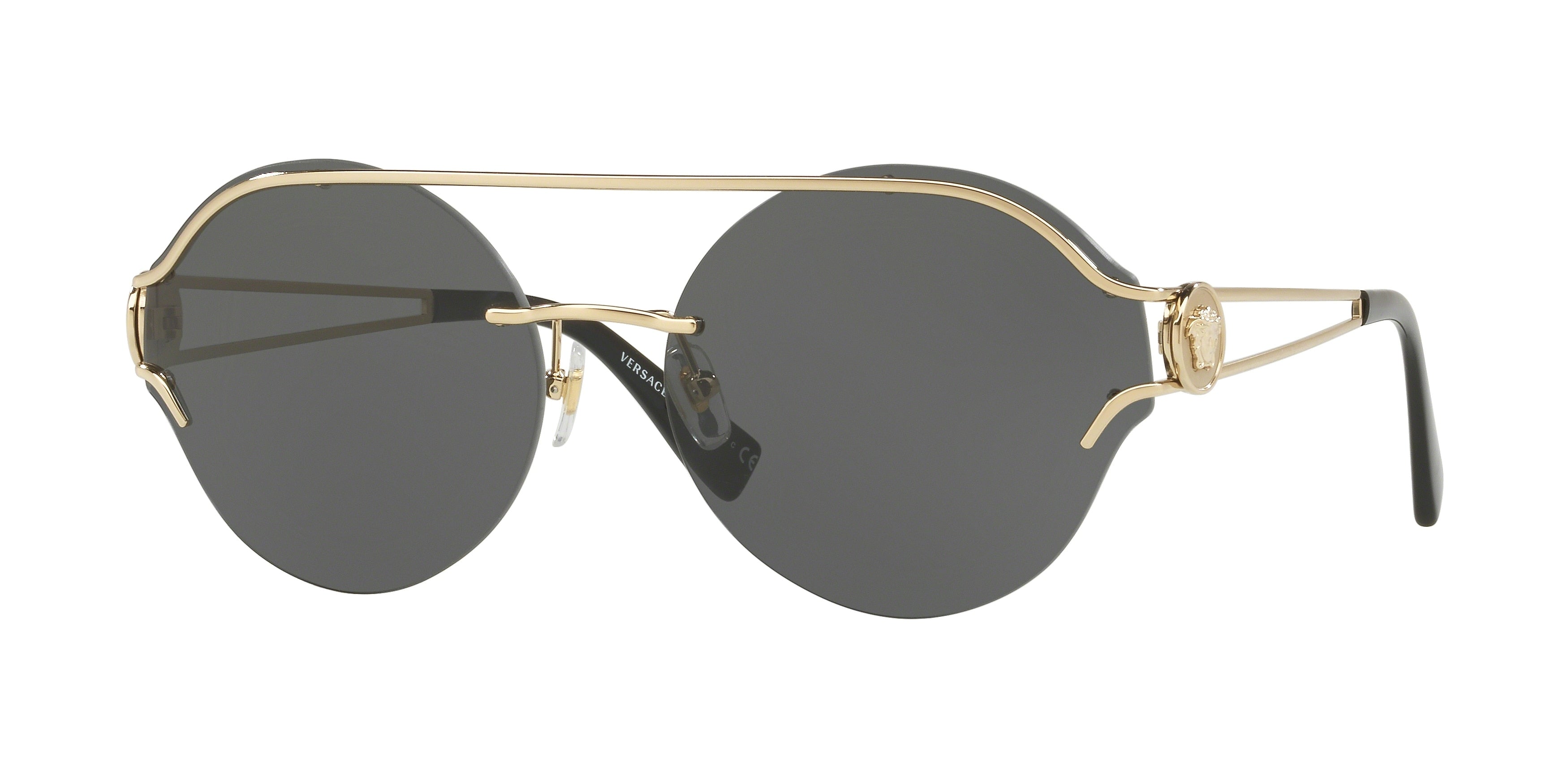 Versace VE2184 Round Sunglasses  125287-Pale Gold 61-140-17 - Color Map Gold