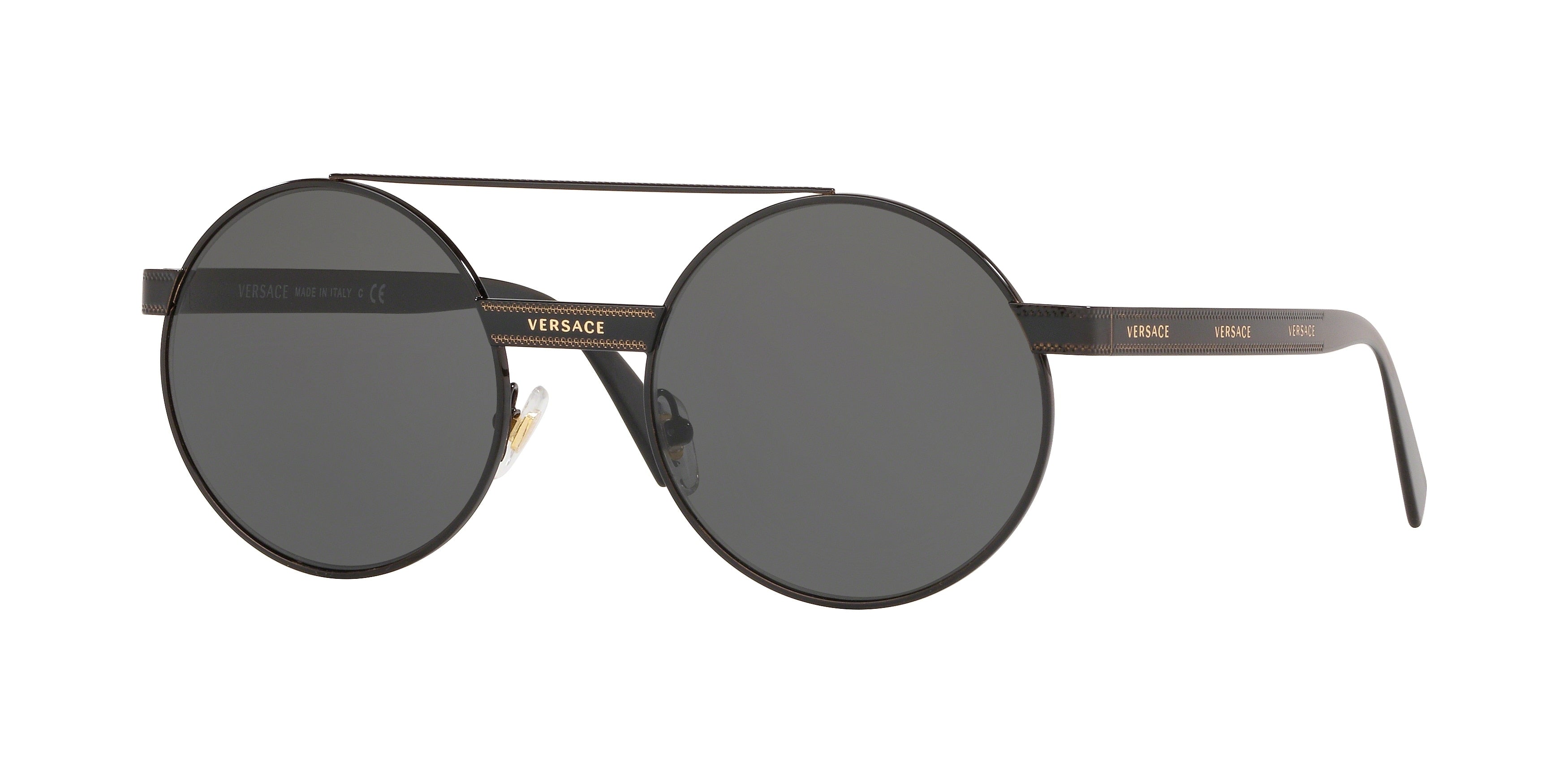 Versace VE2210 Round Sunglasses  100987-Black 52-140-21 - Color Map Black