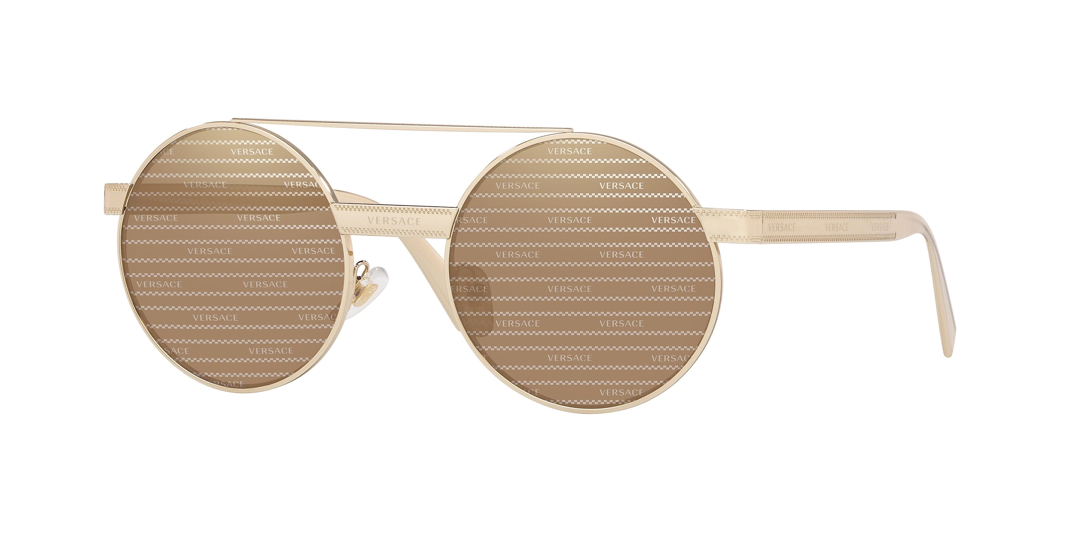 Versace VE2210 Round Sunglasses  1252V3-Pale Gold 52-140-21 - Color Map Gold