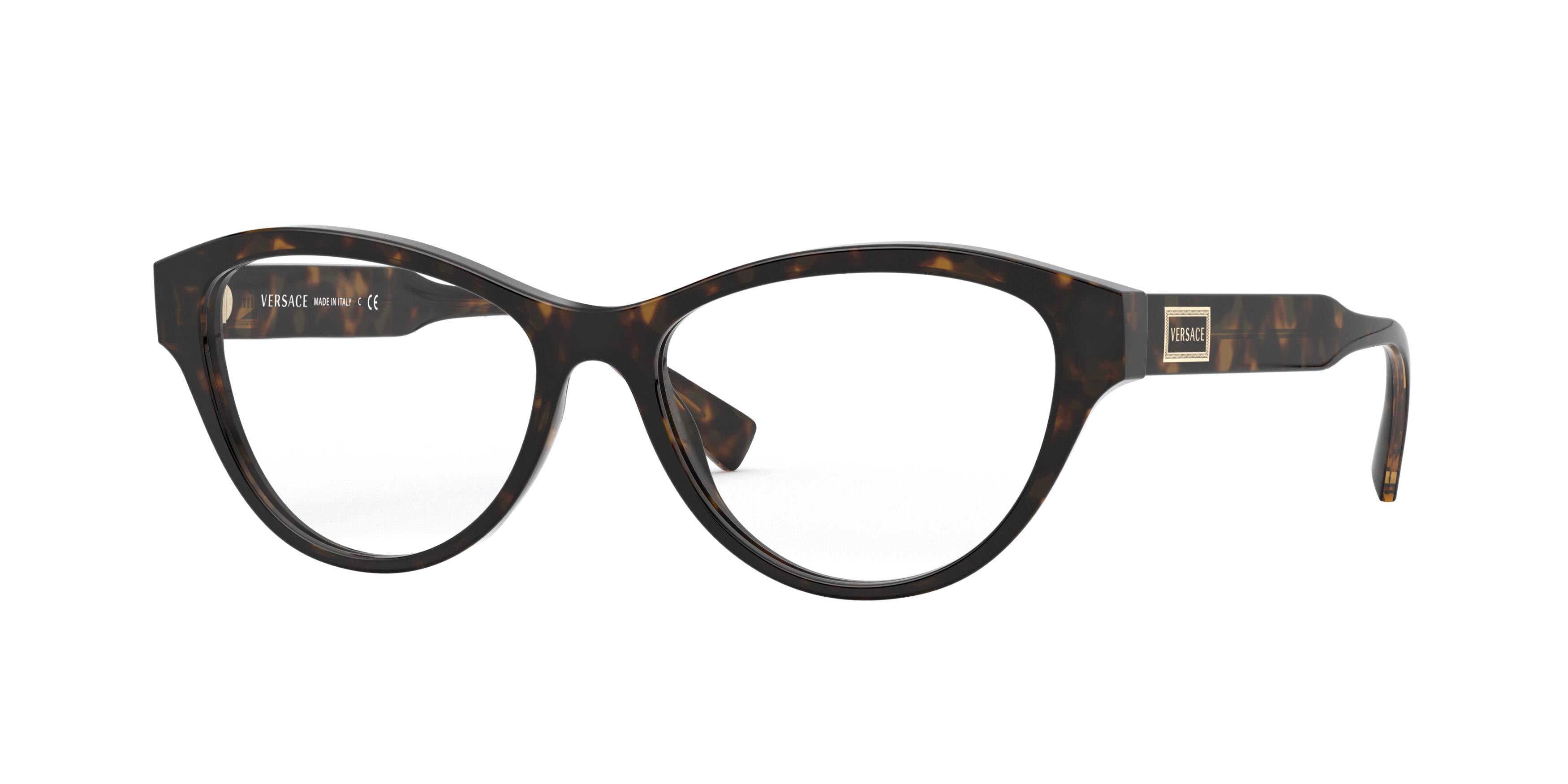 Versace VE3276 Cat Eye Eyeglasses  108-Havana 52-140-15 - Color Map Tortoise