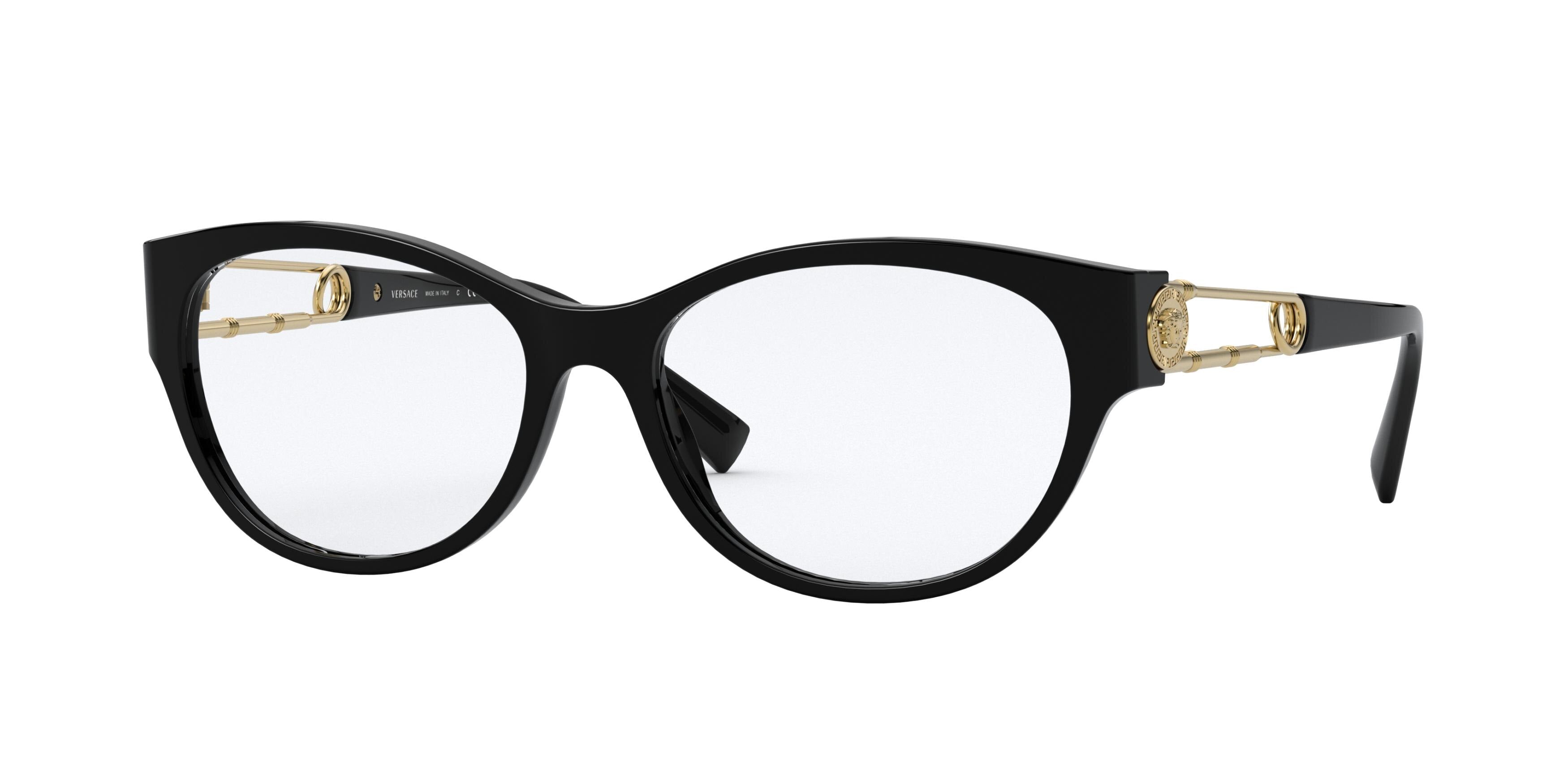 Versace VE3289 Cat Eye Eyeglasses  GB1-Black 52-140-16 - Color Map Black