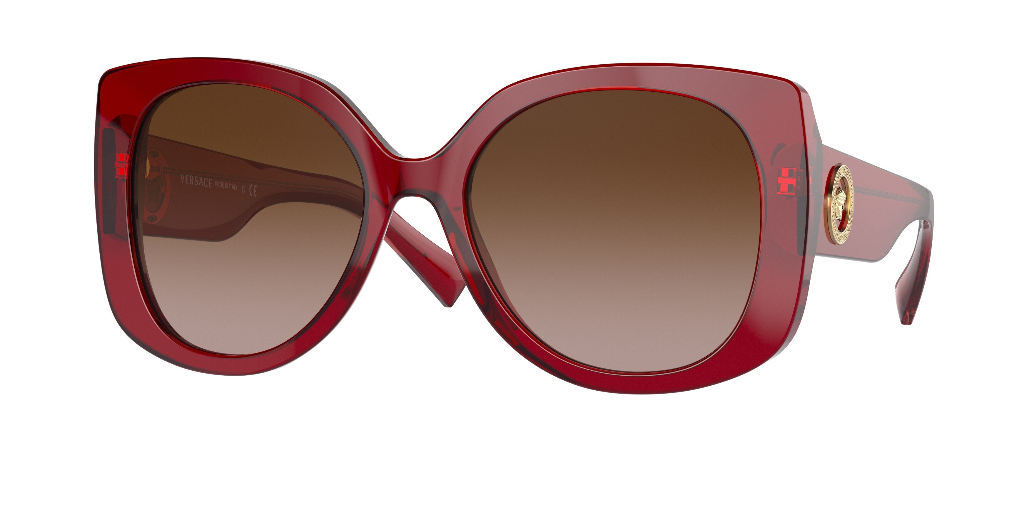 Versace VE4387 Rectangle Sunglasses  388/13-Transparent Red 56-140-19 - Color Map Red
