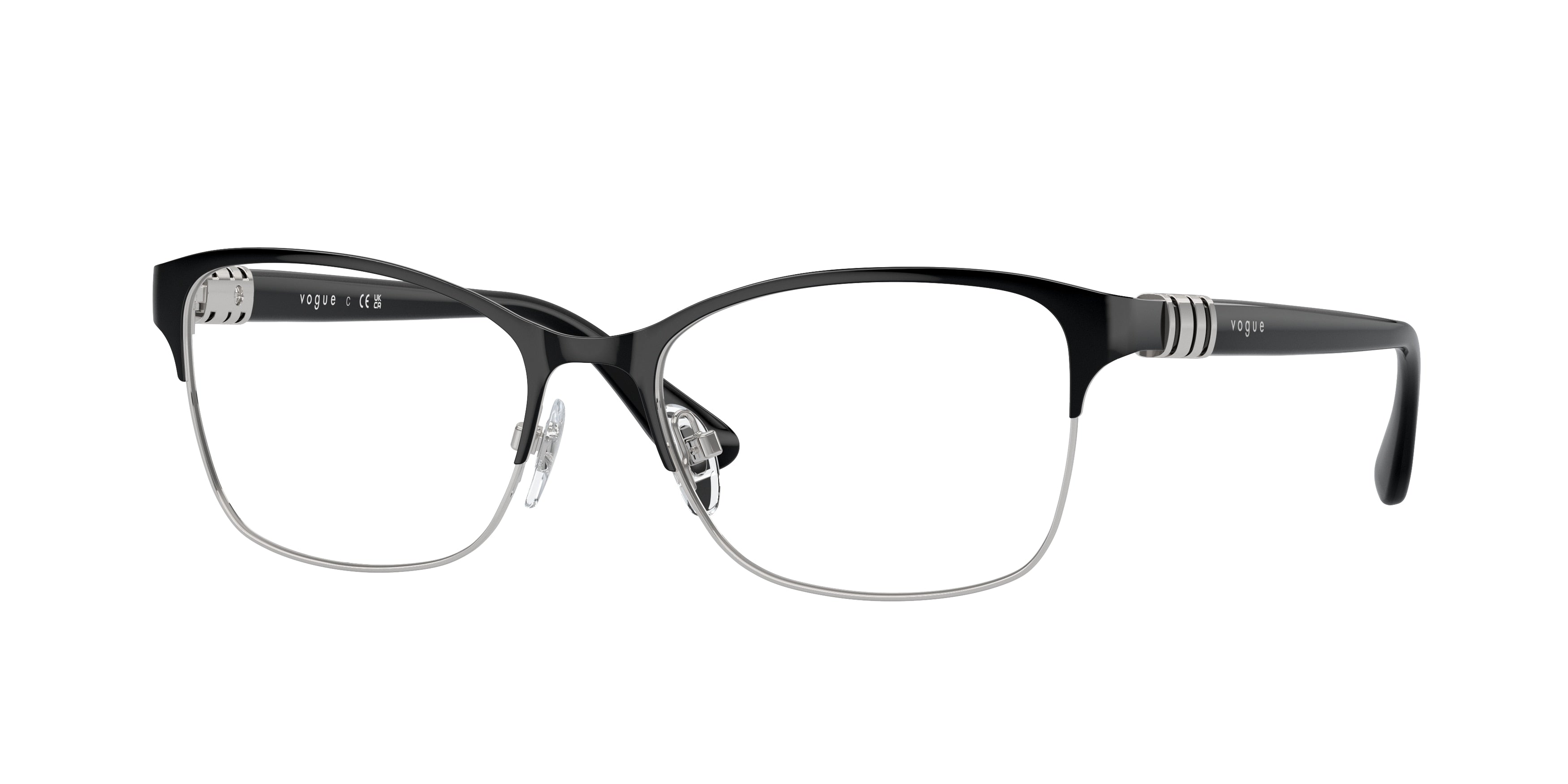Vogue VO4050 Rectangle Eyeglasses  352-Top Black/Silver 53-140-17 - Color Map Black