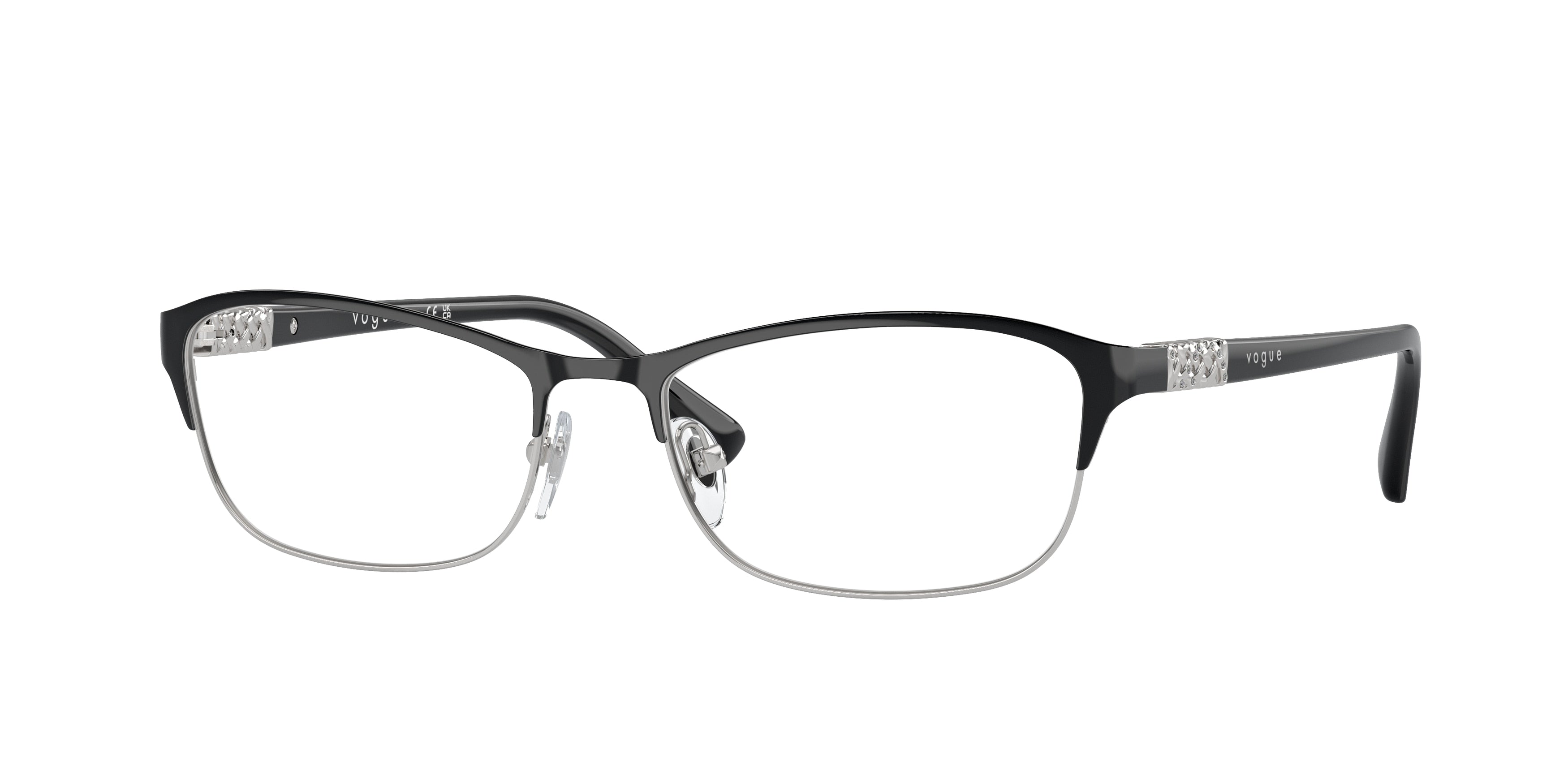Vogue VO4057B Rectangle Eyeglasses  352-Top Black/Silver 52-135-17 - Color Map Black