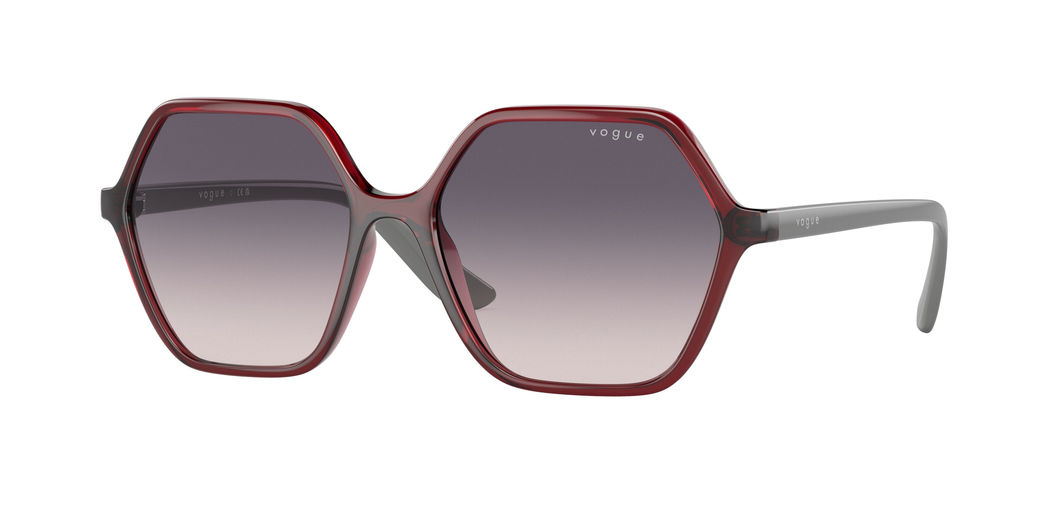 Vogue VO5361S Rectangle Sunglasses  292436-Transparent Bordeaux 55-140-16 - Color Map Red