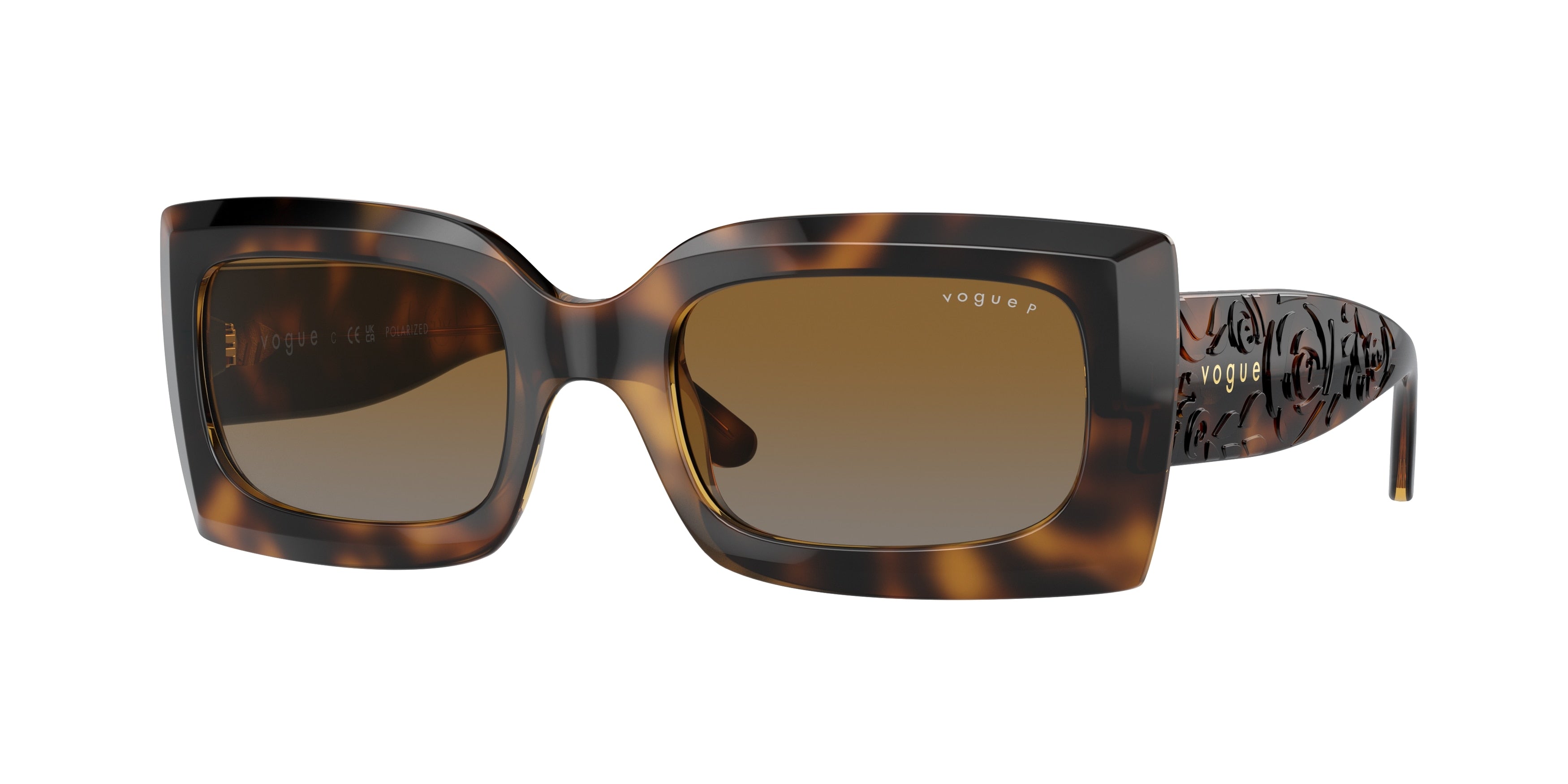Vogue VO5526S Rectangle Sunglasses  W656T5-Dark Havana 52-135-21 - Color Map Brown