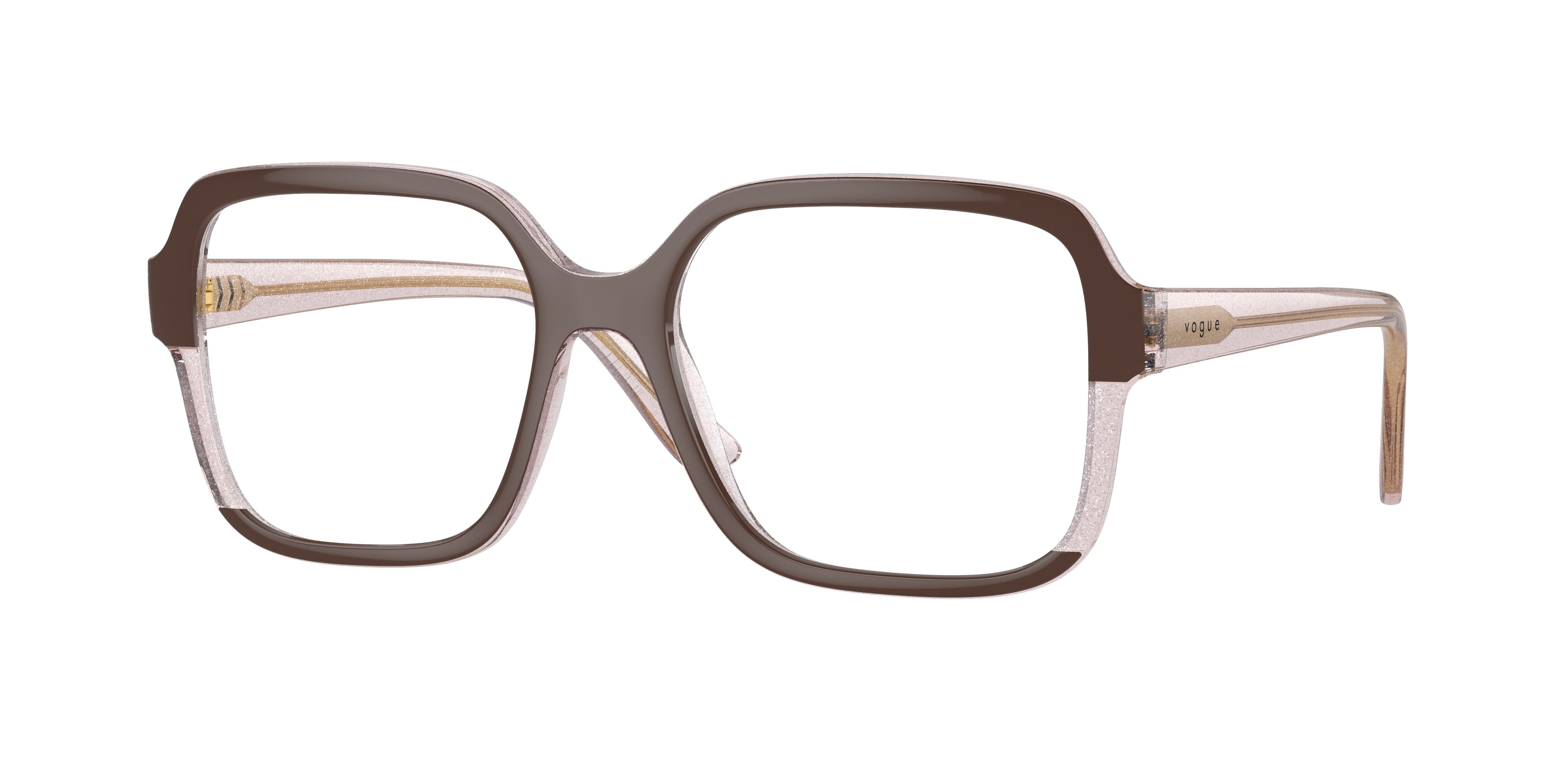 Vogue VO5555 Square Eyeglasses  3136-Brown/Transparent Rose Glitter 52-140-17 - Color Map Brown