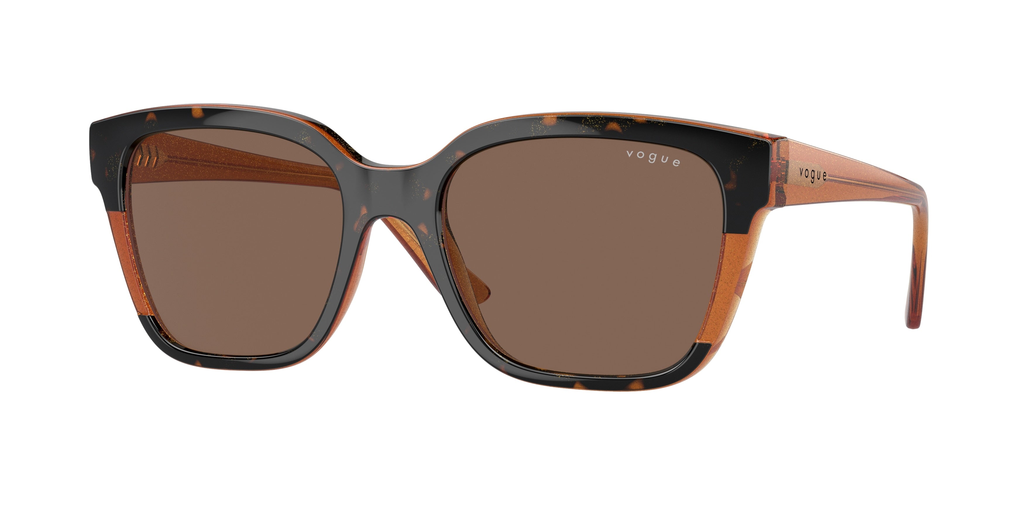 Vogue VO5558S Square Sunglasses  313473-Havana/Transparent Brown Glitter 55-140-19 - Color Map Tortoise