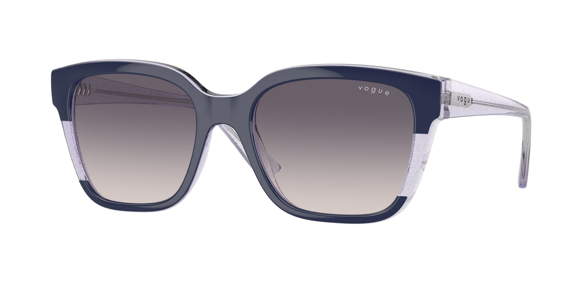 Vogue VO5558S Square Sunglasses  313736-Blue/Transparent Lilac Glitter 55-140-19 - Color Map Blue