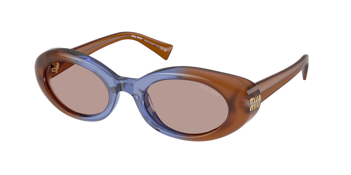 Miu Miu mub09s Oval Sunglasses  22R20I-Opal Brown/Blue/Opal Brown 52-140-21 - Color Map Brown