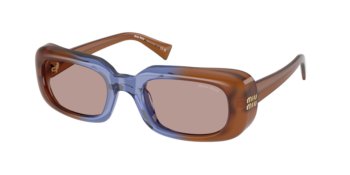 Miu Miu mub13s Rectangle Sunglasses  22R20I-Opal Brown/Blue/Opal Brown 52-140-22 - Color Map Brown