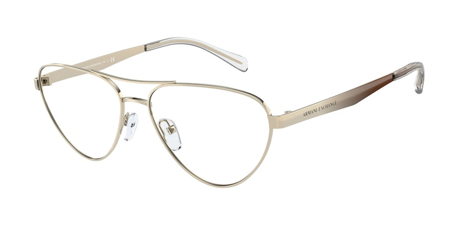 Exchange Armani AX1051 Pilot Eyeglasses  6110-SHINY PALE GOLD 55-15-140 - Color Map gold