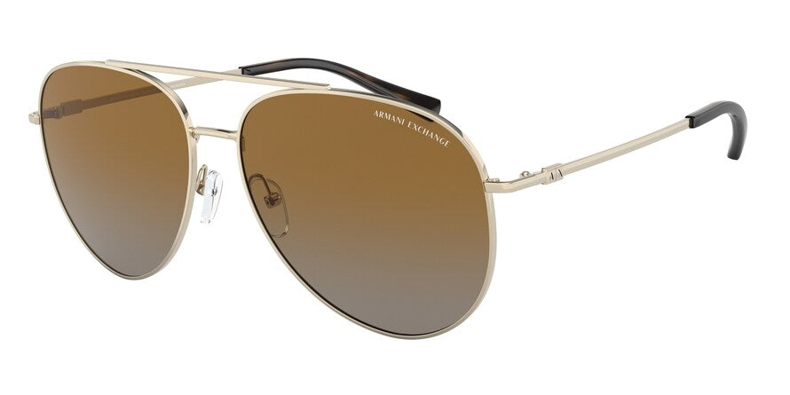 Exchange Armani AX2043S Pilot Sunglasses  6110T5-SHINY PALE GOLD 59-15-140 - Color Map gold
