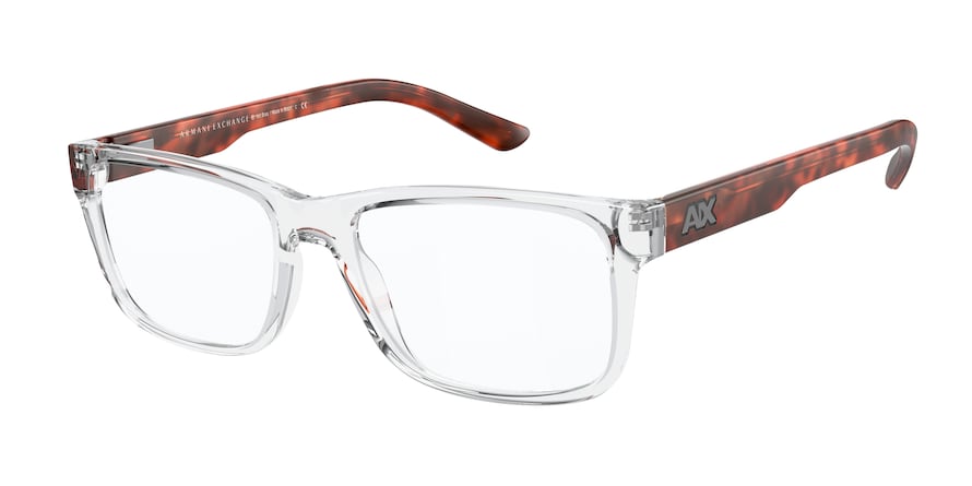 Exchange Armani AX3016 Square Eyeglasses  8235-SHINY TRANSPARENT CRYSTAL 53-17-145 - Color Map white