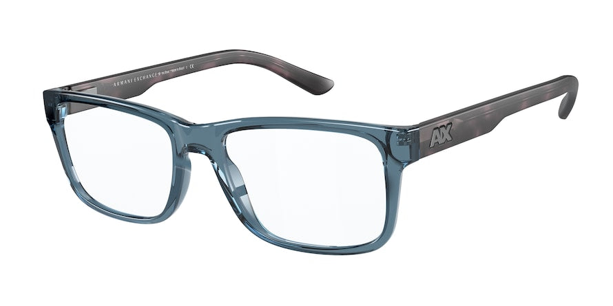 Exchange Armani AX3016 Square Eyeglasses  8238-SHINY TRANSPARENT BLUE 53-17-145 - Color Map blue