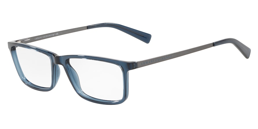 Exchange Armani AX3027 Rectangle Eyeglasses  8238-TRANSPARENT BLUE DRESS 55-16-140 - Color Map blue