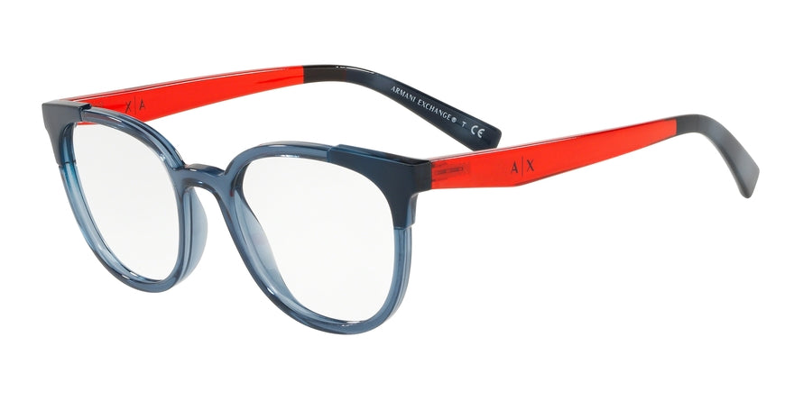 Exchange Armani AX3051 Square Eyeglasses  8238-TRANSPARENT BLUE DRESS 51-19-140 - Color Map blue