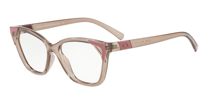 Exchange Armani AX3059 Irregular Eyeglasses  8240-TRANSP TUNDRA/ANTIQUE PINK 54-15-140 - Color Map brown